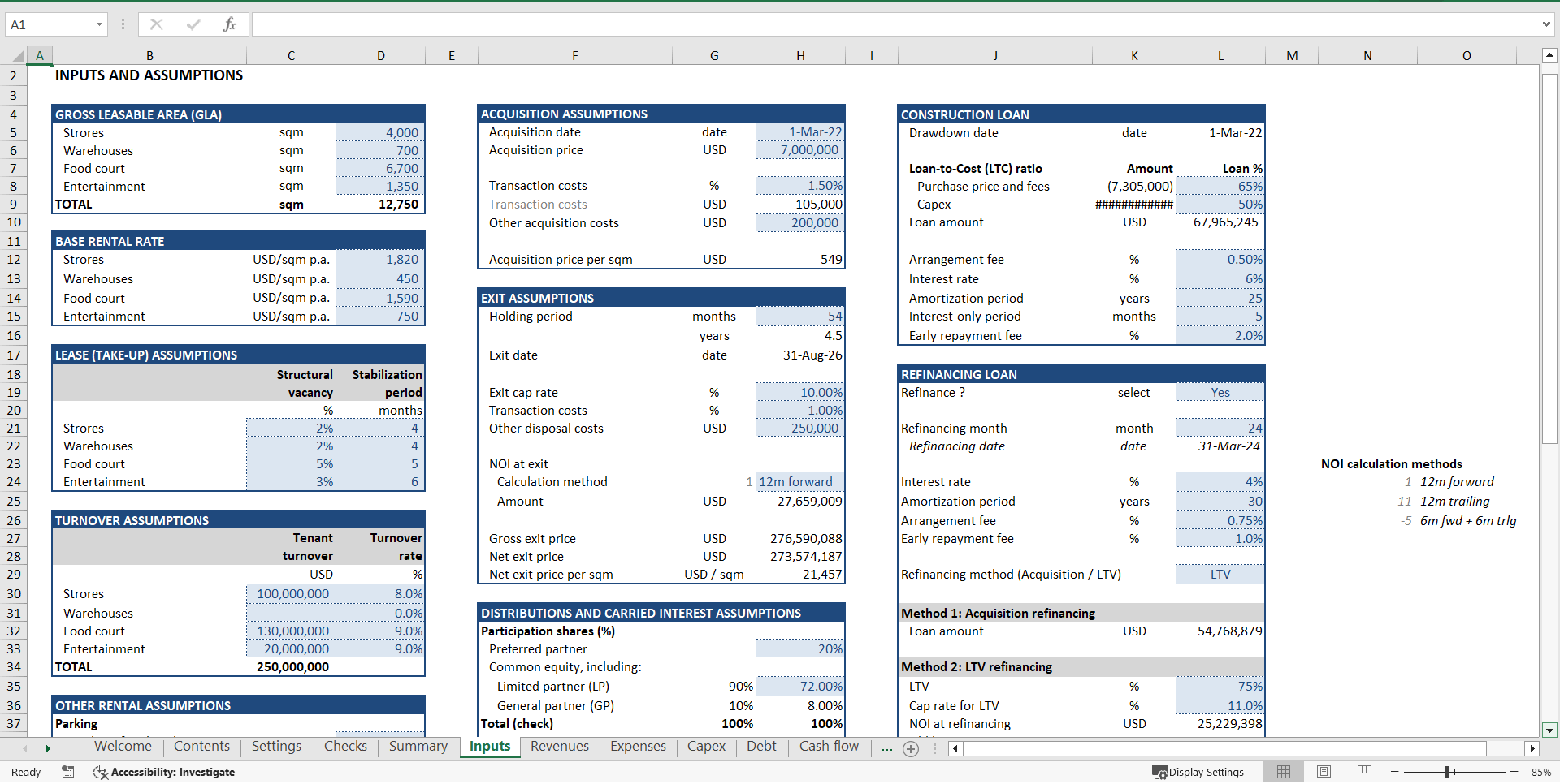 Retail Property Development Financial Model (Excel template (XLSX)) Preview Image