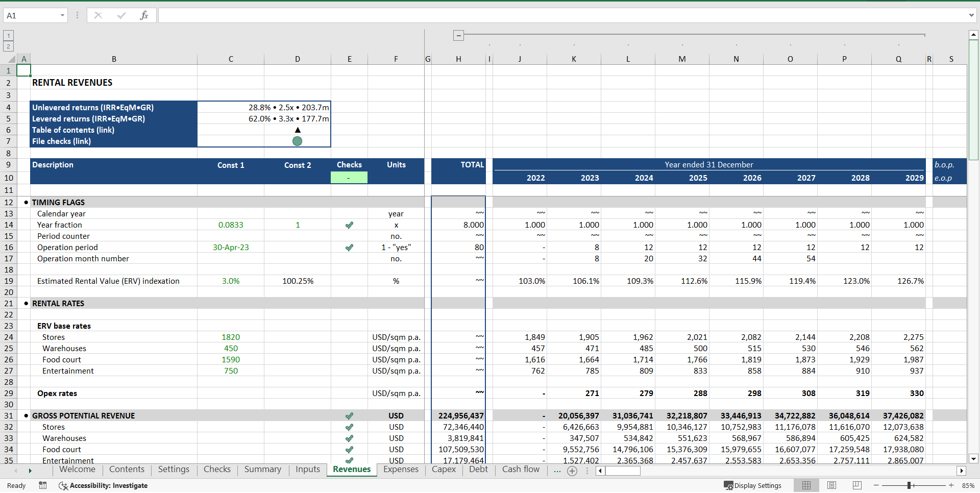 Retail Property Development Financial Model (Excel template (XLSX)) Preview Image