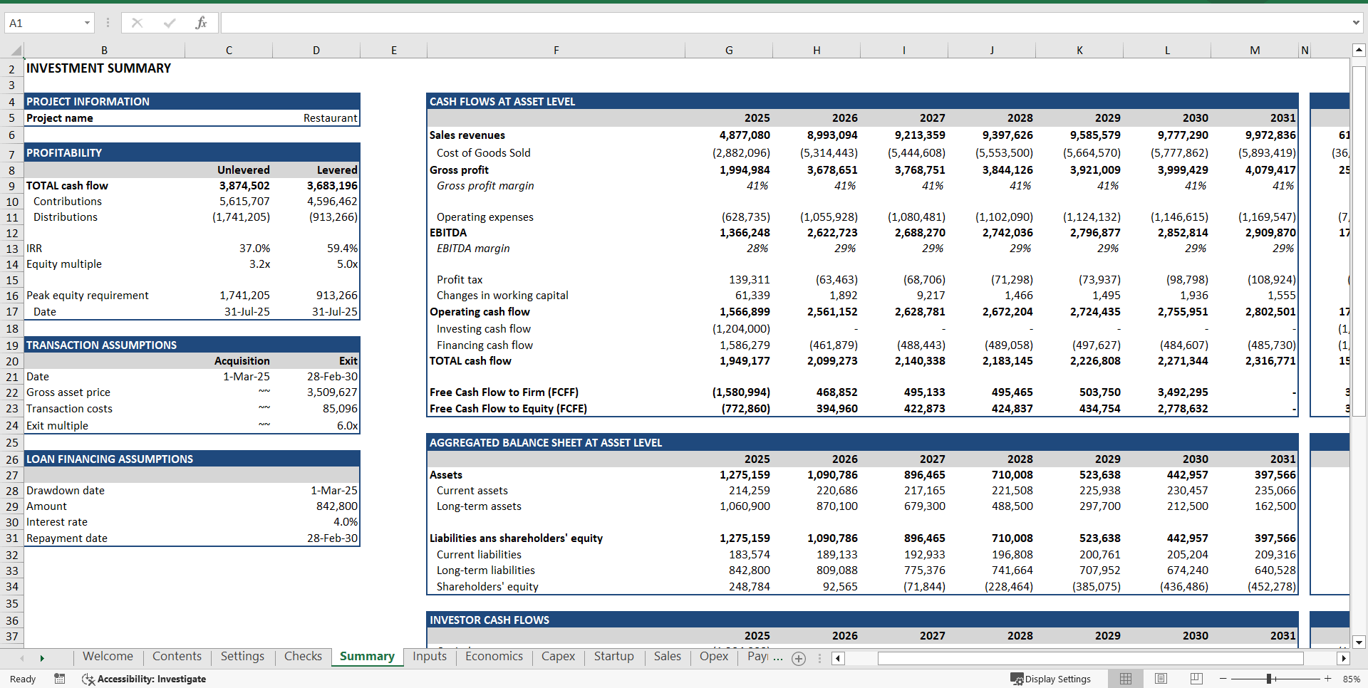 Restaurant Financial Model (Excel template (XLSX)) Preview Image