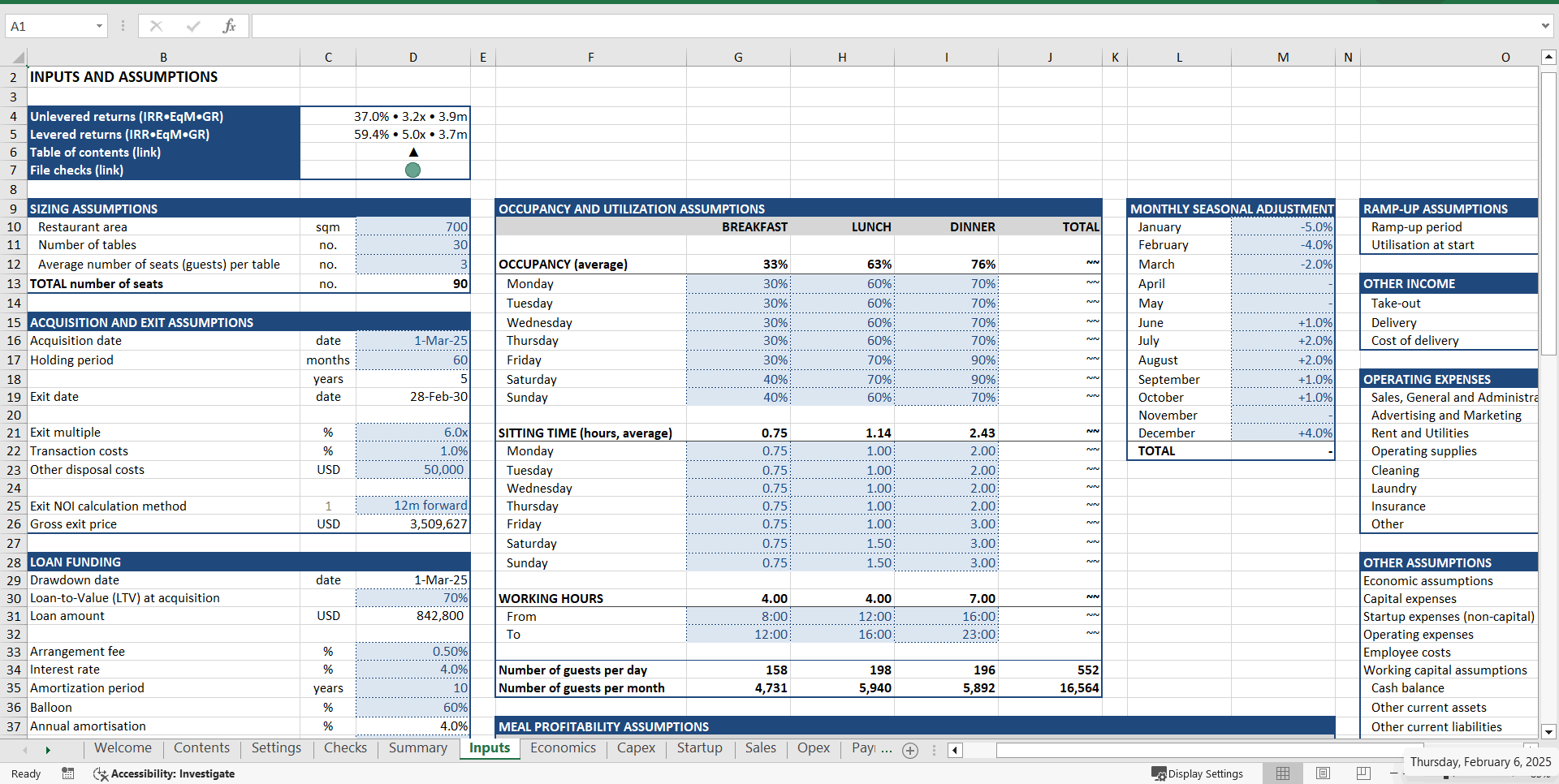 Restaurant Financial Model (Excel template (XLSX)) Preview Image