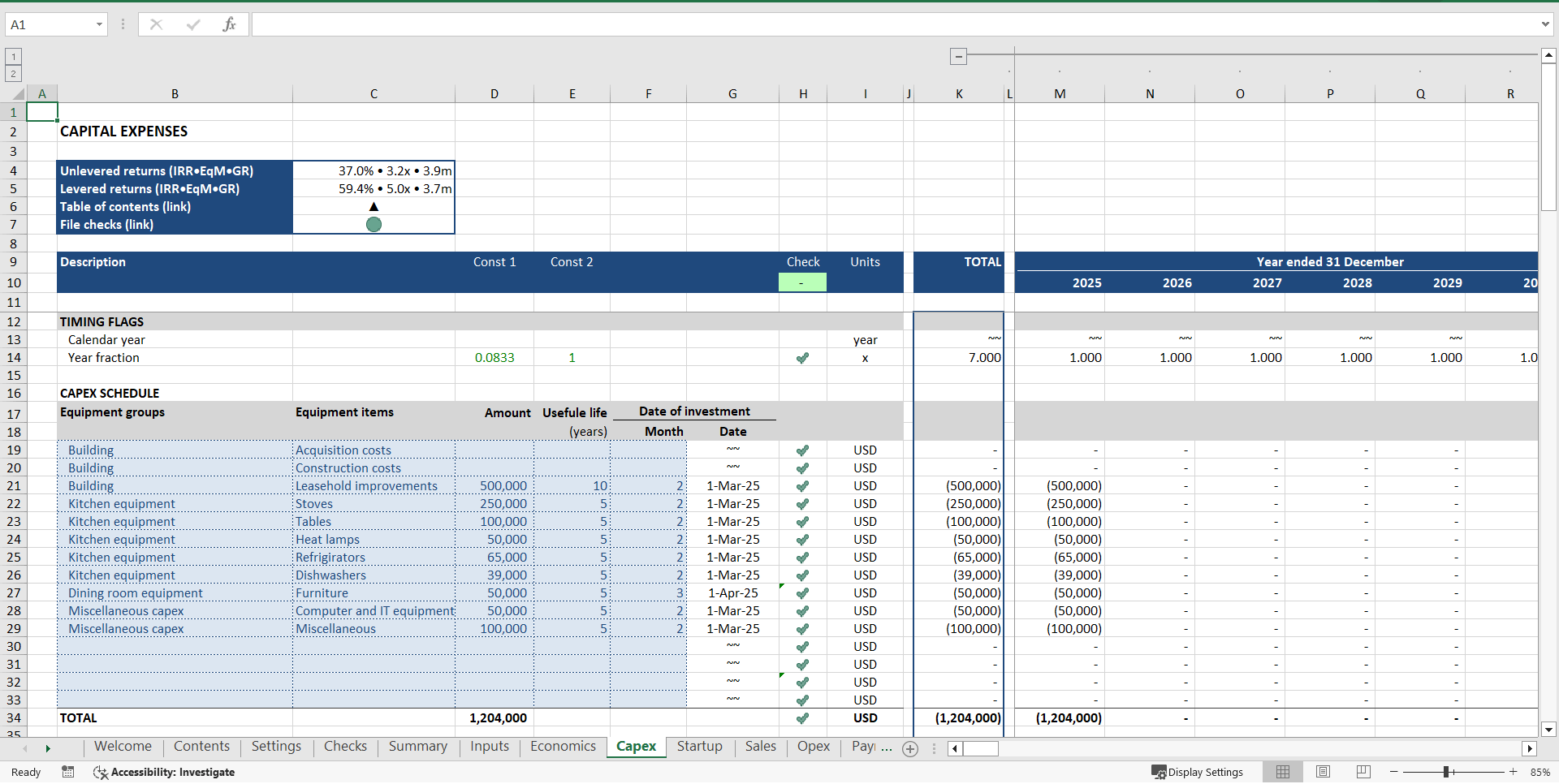 Restaurant Financial Model (Excel template (XLSX)) Preview Image