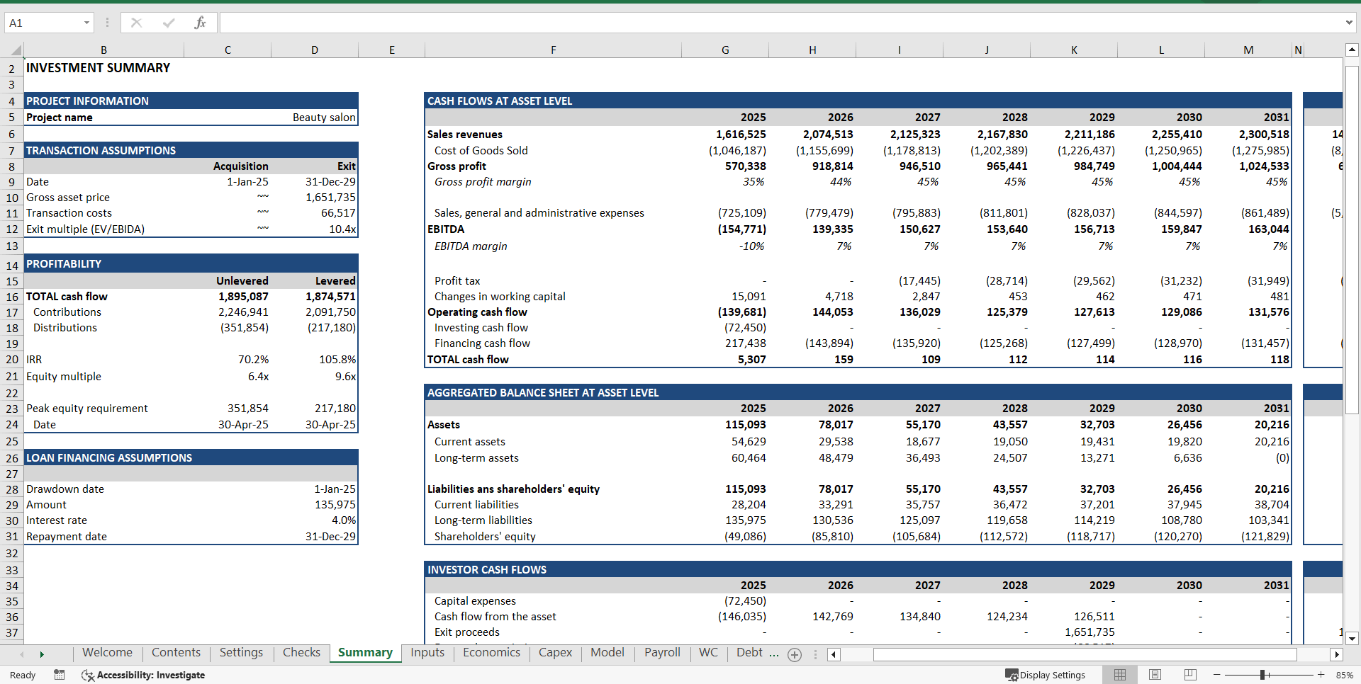 Beauty and Hair Salon Financial Model (Excel template (XLSX)) Preview Image