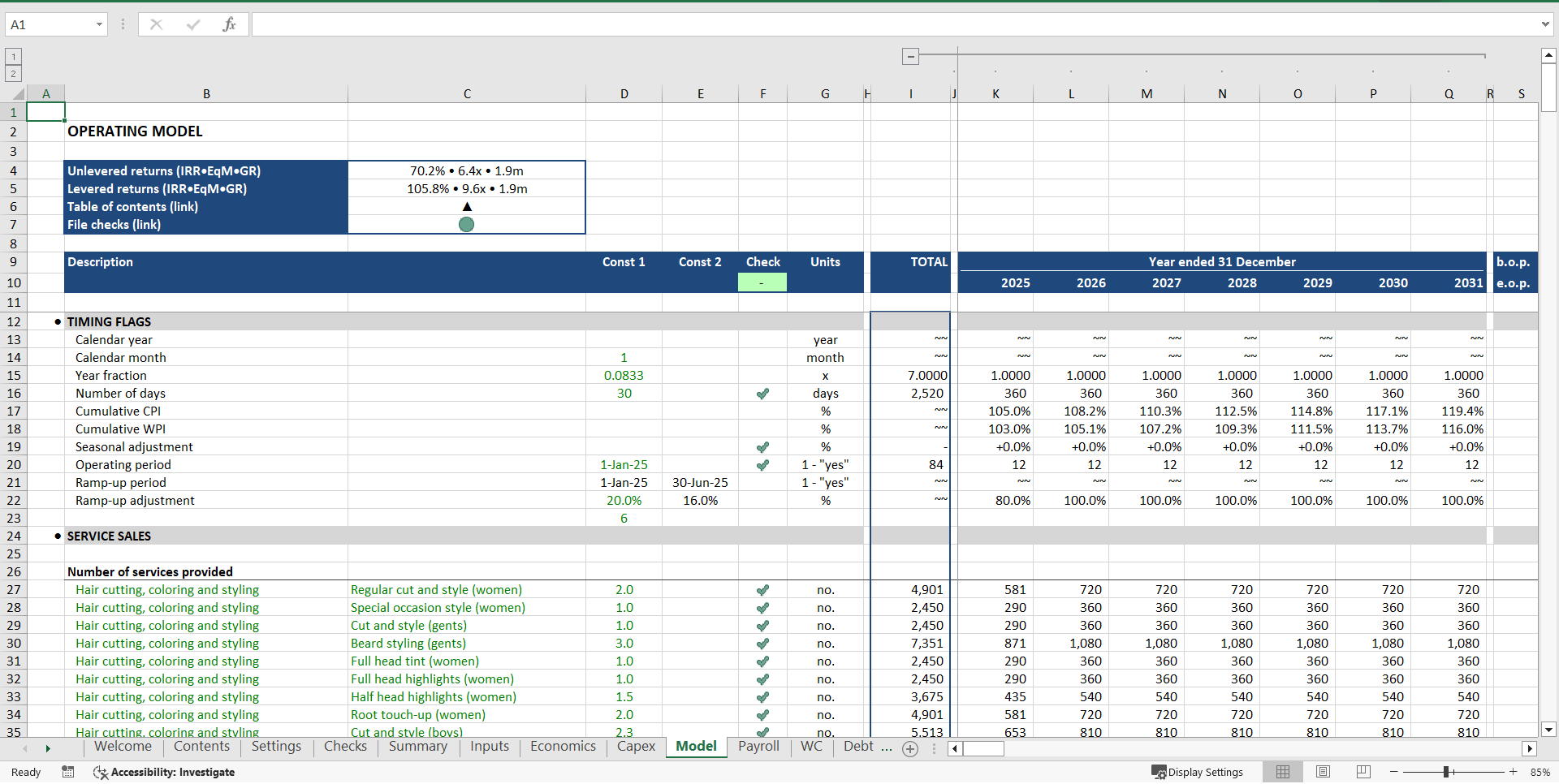 Beauty and Hair Salon Financial Model (Excel template (XLSX)) Preview Image