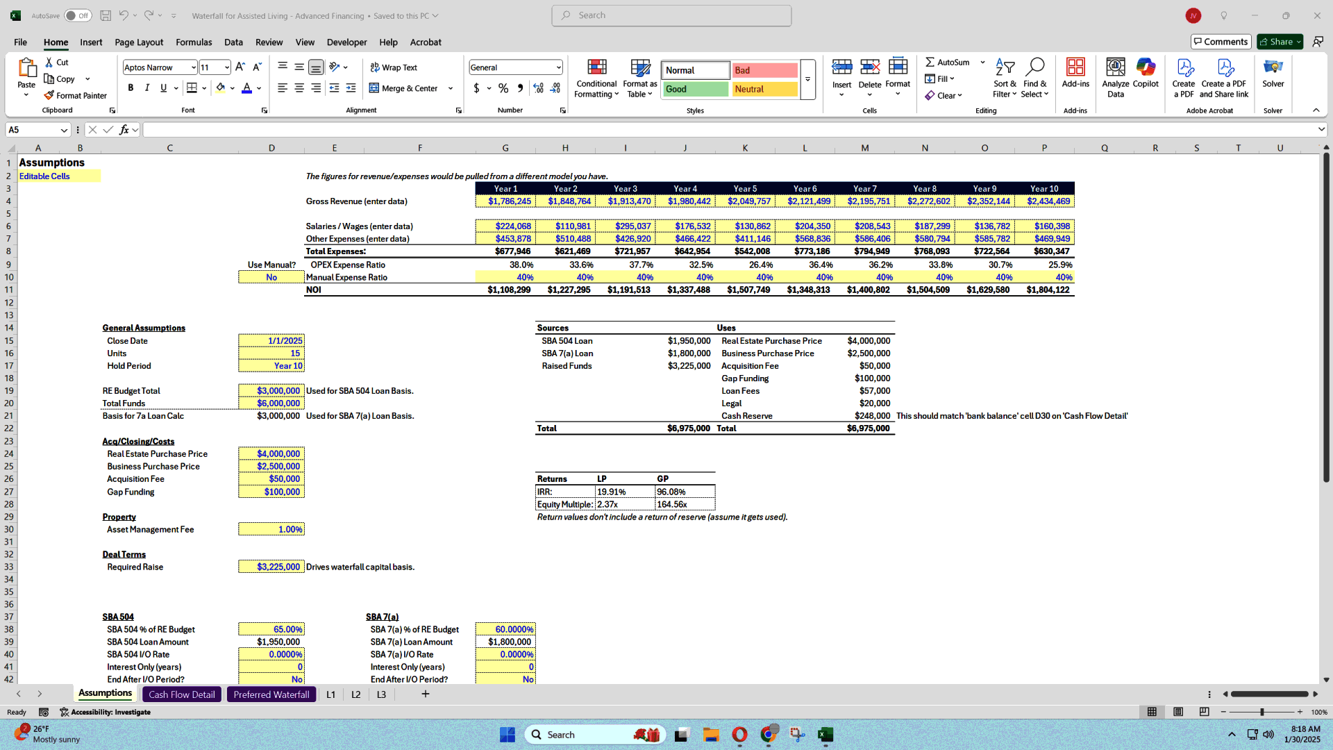 Quick Underwrite: SBA Loans & Real Estate Model (Excel template (XLSX)) Preview Image