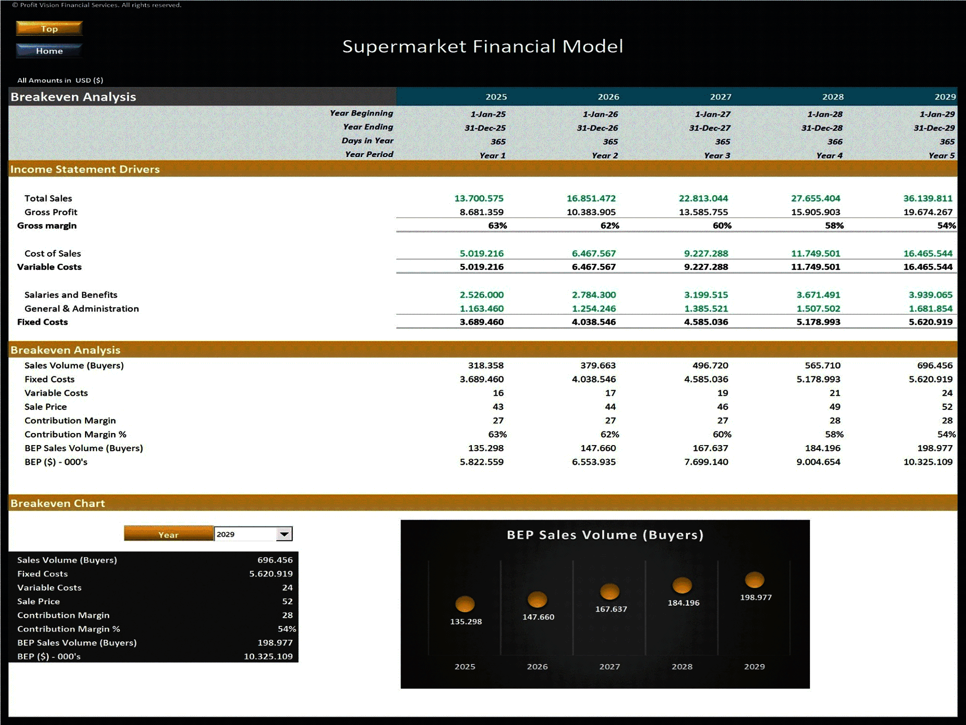 Supermarket – 5 Year Financial Model (Excel template (XLSX)) Preview Image