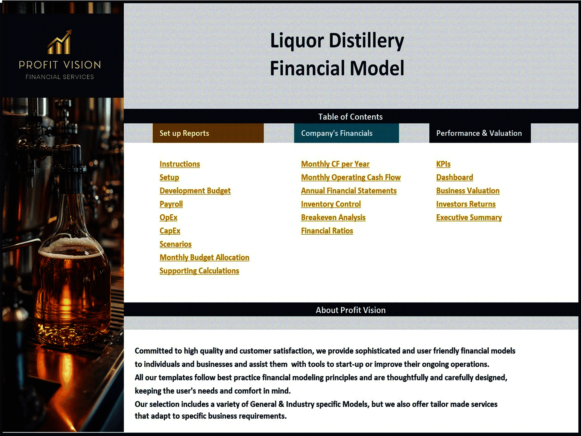 Liquor Distillery – 10 Year Financial Model (Excel template (XLSX)) Preview Image