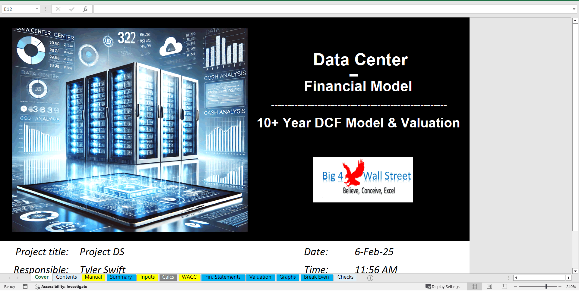 Data Center Financial Model (10+ Year DCF & Valuation) (Excel template (XLSX)) Preview Image