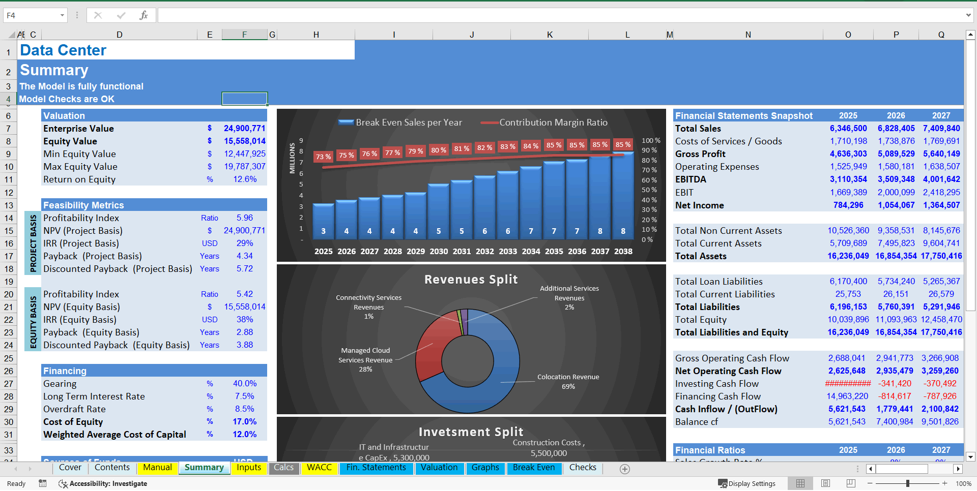 Data Center Financial Model (10+ Year DCF & Valuation) (Excel template (XLSX)) Preview Image