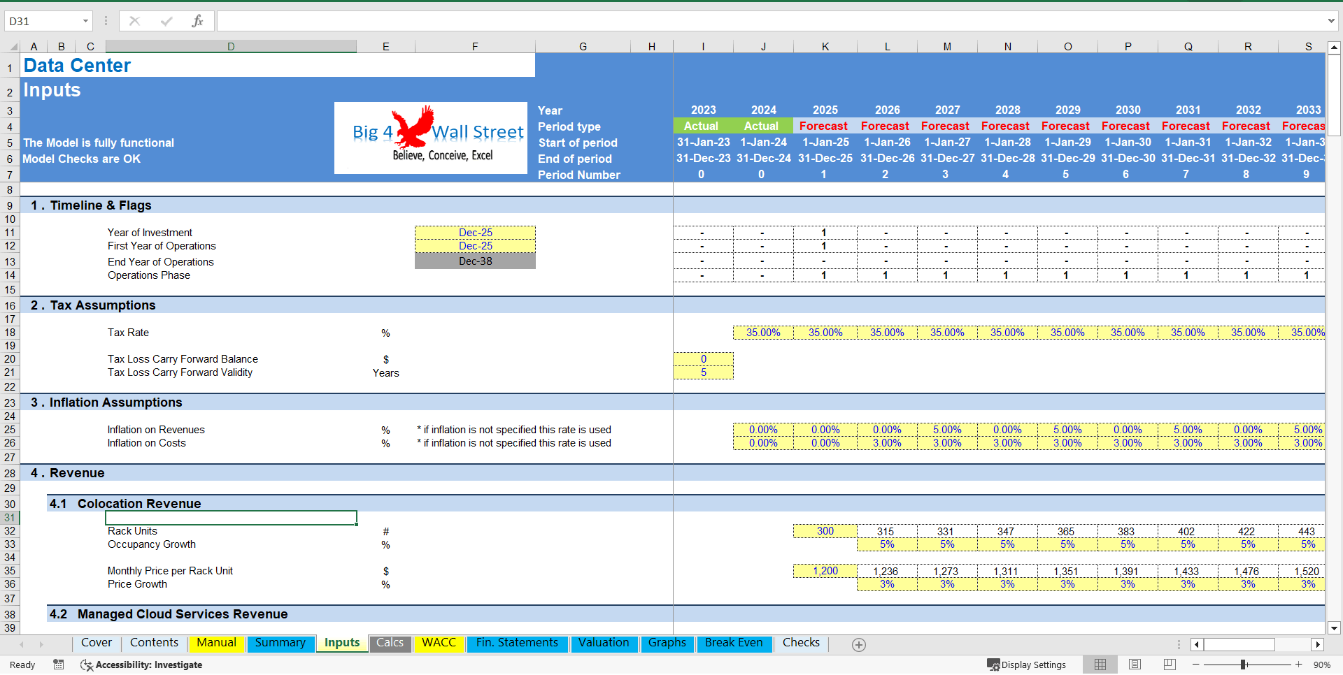 Data Center Financial Model (10+ Year DCF & Valuation) (Excel template (XLSX)) Preview Image