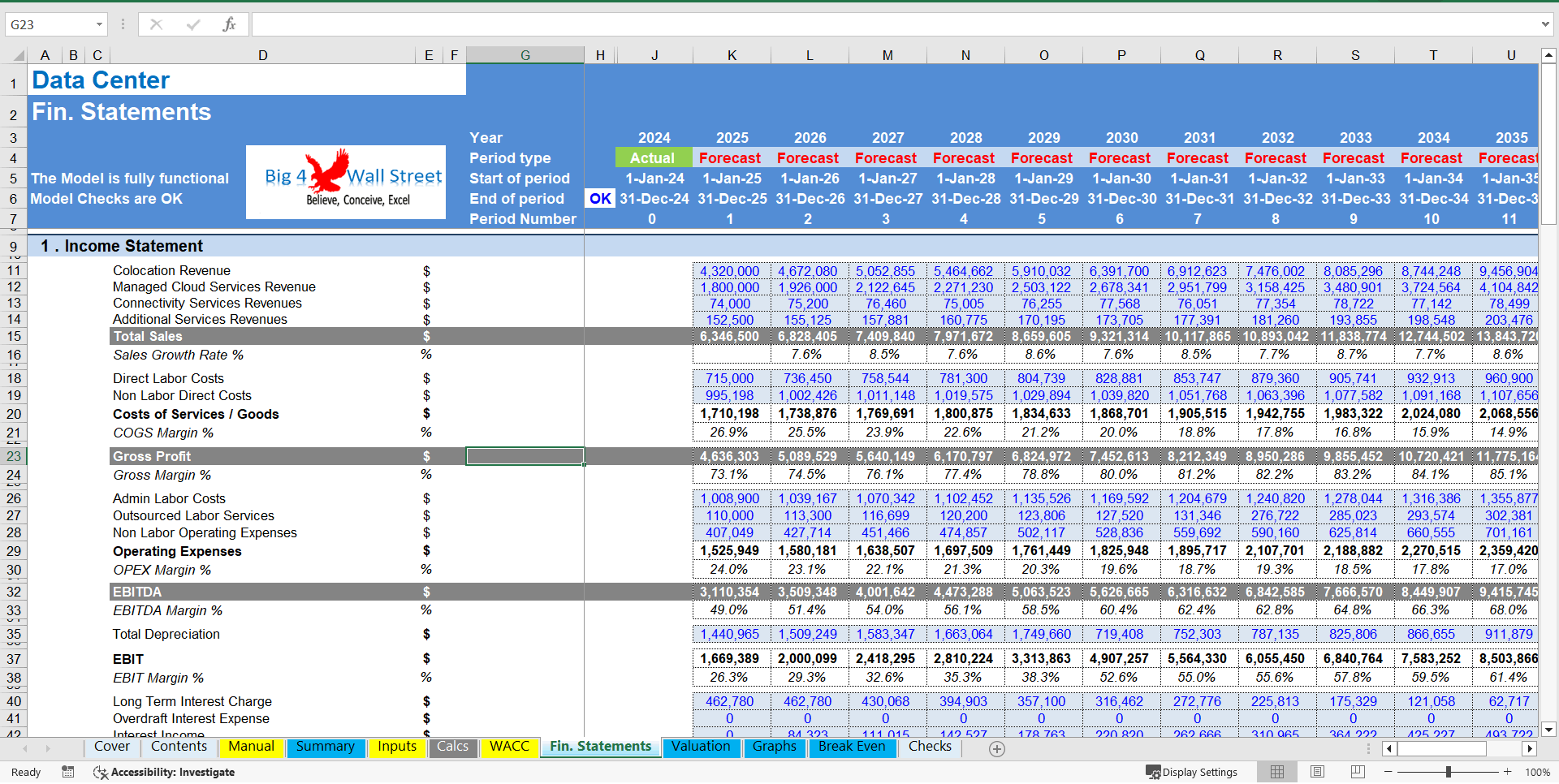 Data Center Financial Model (10+ Year DCF & Valuation) (Excel template (XLSX)) Preview Image