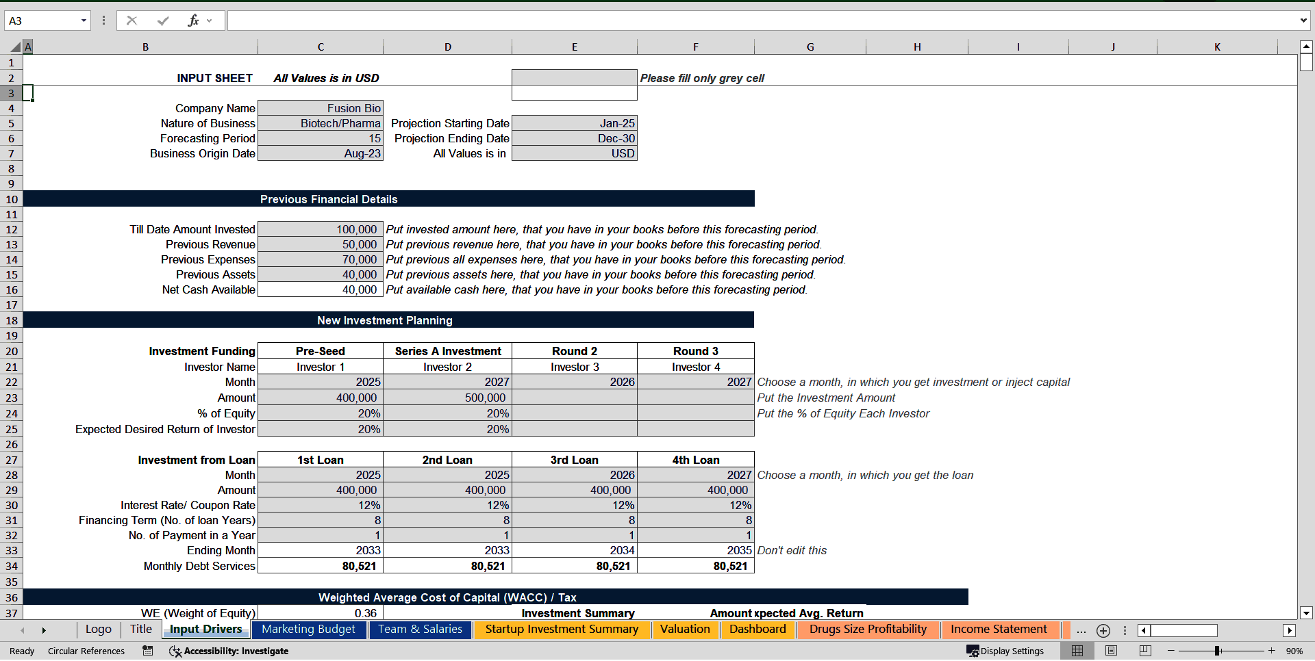 Biotech Financial Model & Valuation (Pharma Financial Model) (Excel template (XLSX)) Preview Image