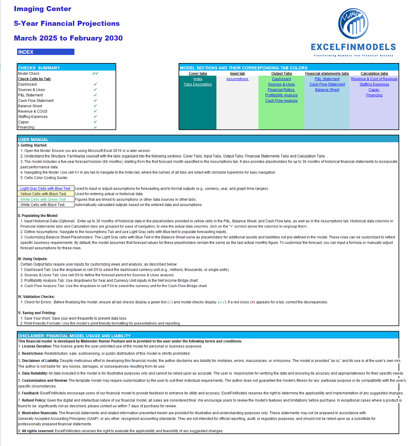 Imaging Center Monthly 5-Year Financial Model (Lite Version) (Excel template (XLSX)) Preview Image