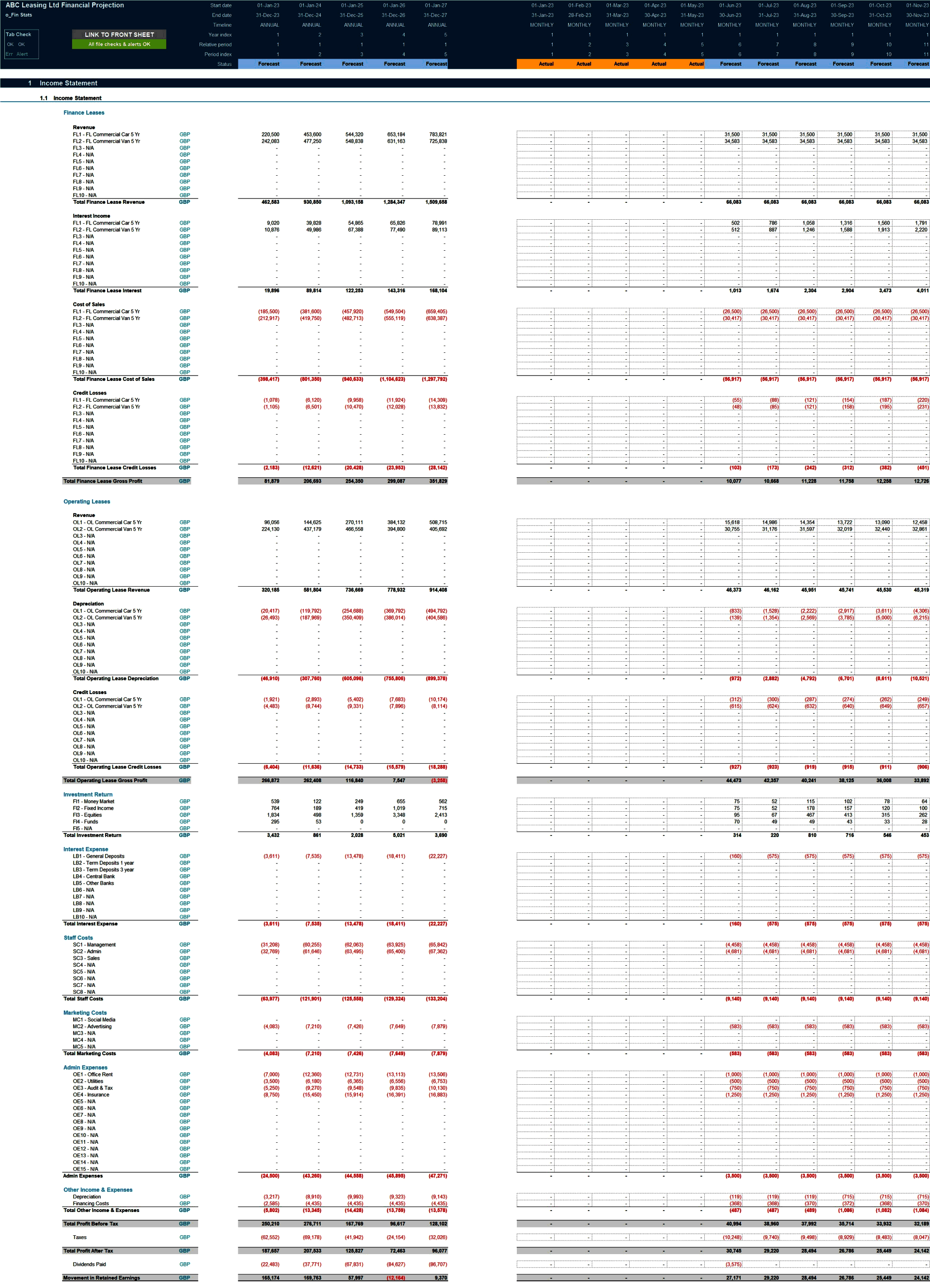 Leasing Company Financial Projection Model (Excel template (XLSX)) Preview Image