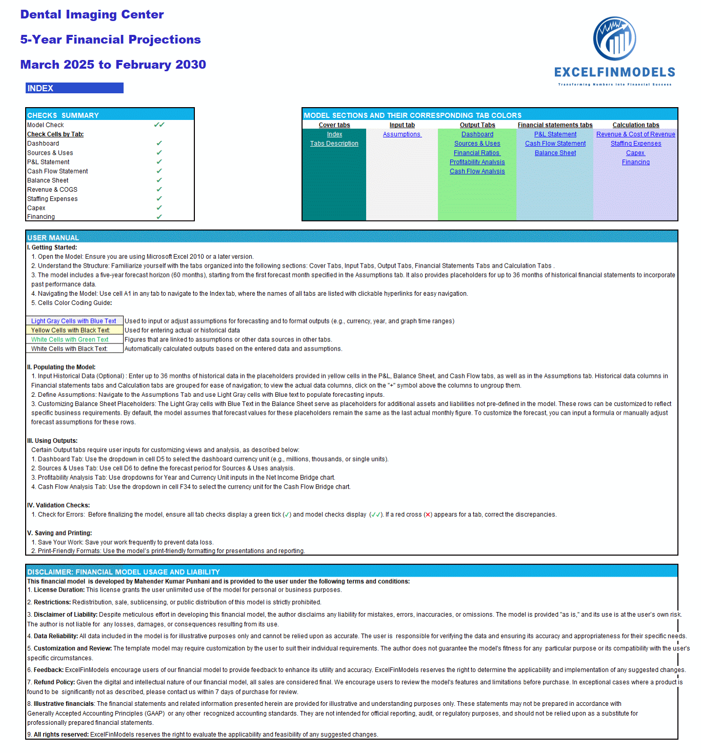 Dental Imaging Center Financial Projection Model (Lite version) (Excel template (XLSX)) Preview Image