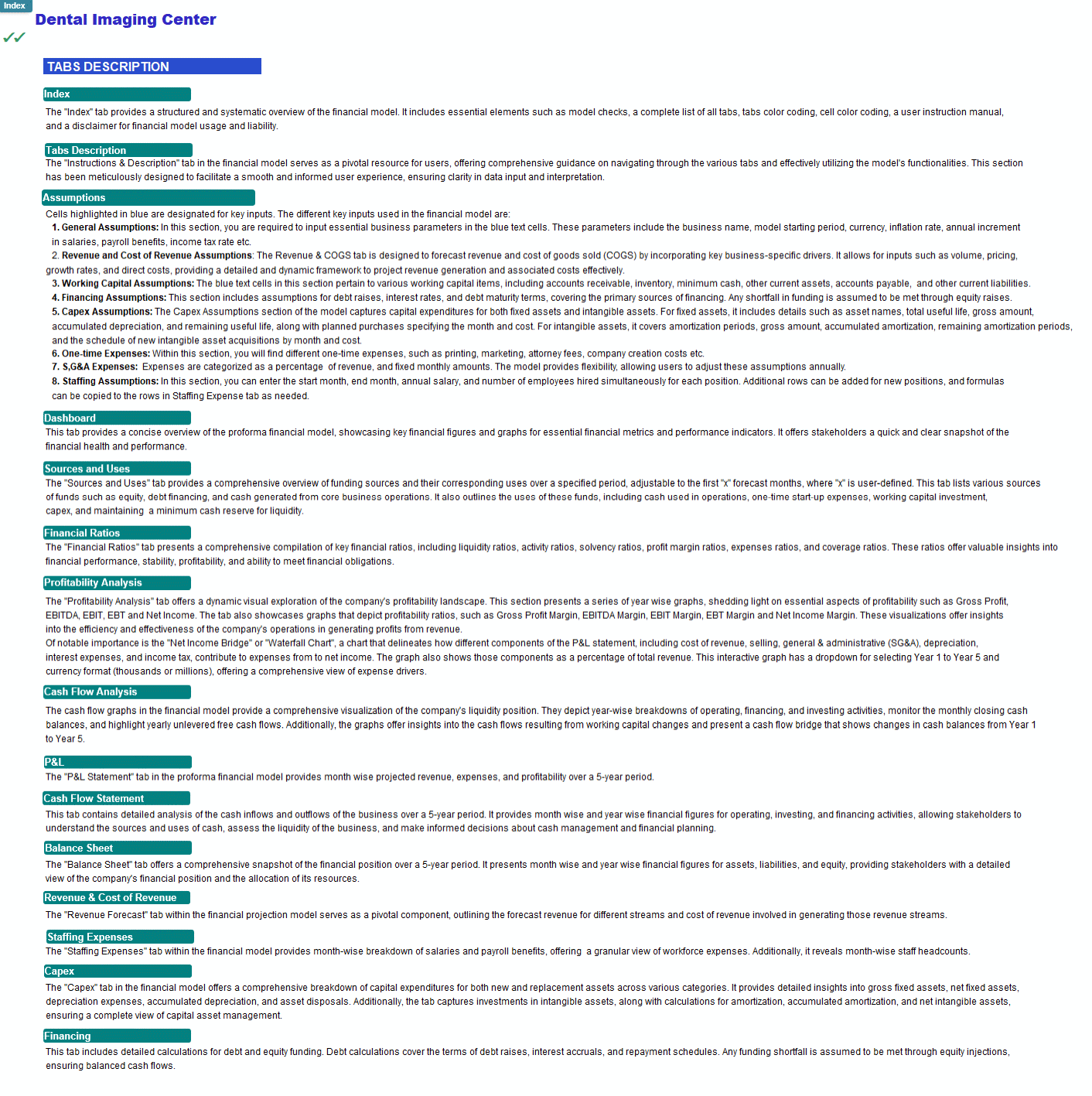 Dental Imaging Center Financial Projection Model (Lite version) (Excel template (XLSX)) Preview Image