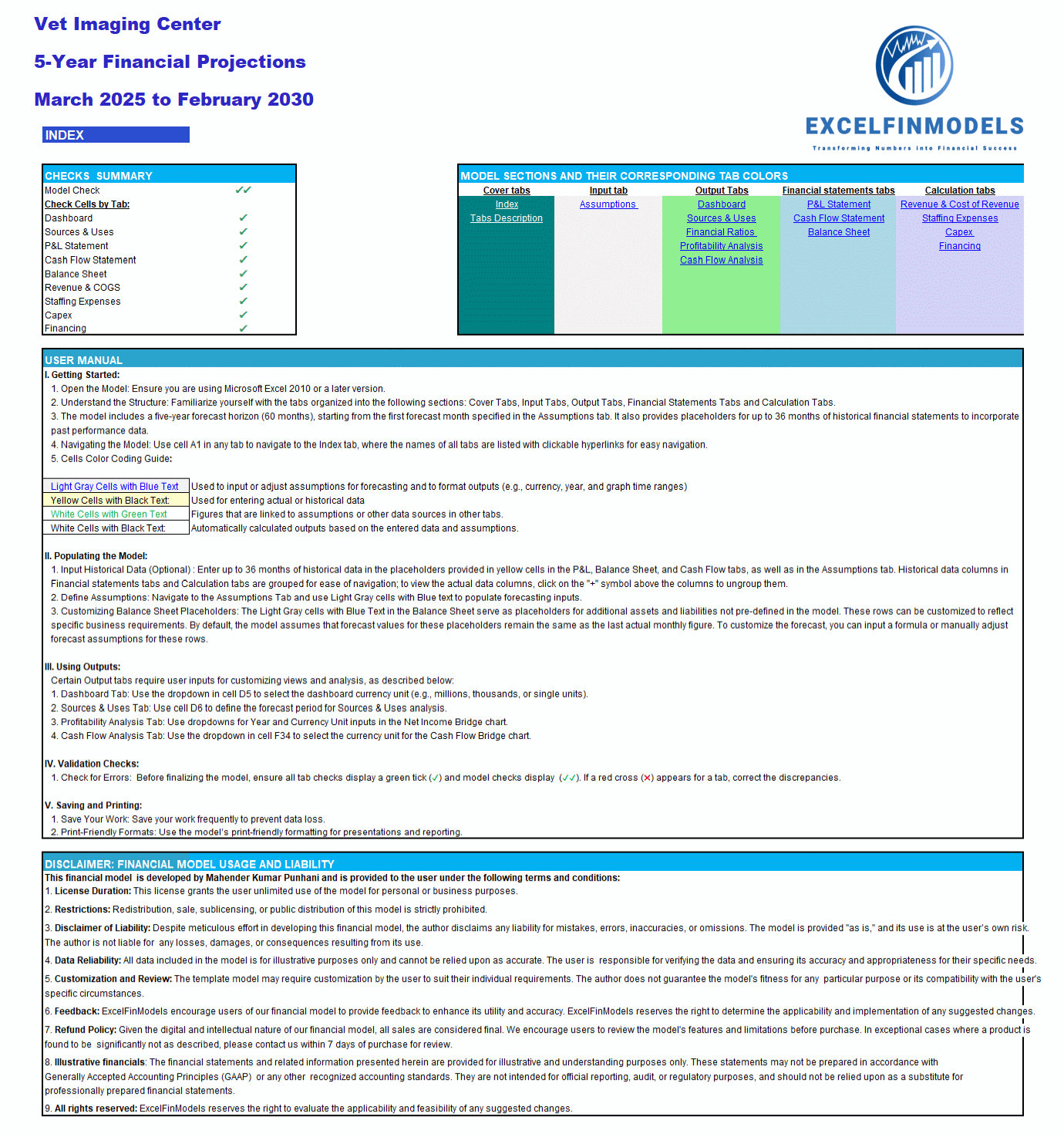 Veterinary Imaging Center Financial Model (Lite version) (Excel template (XLSX)) Preview Image