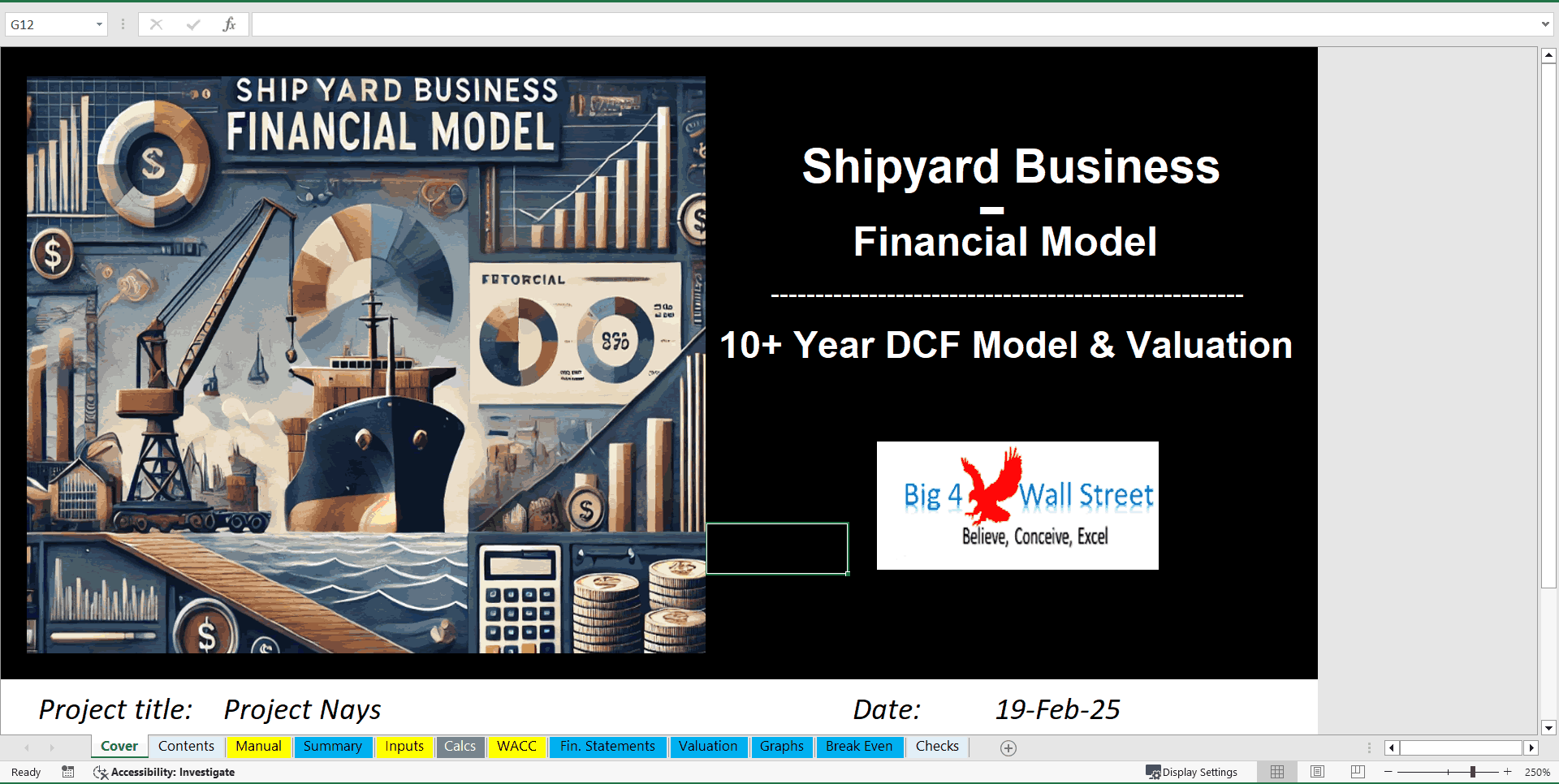 Shipyard Business Financial Model (10+ Year DCF and Valuation) (Excel template (XLSX)) Preview Image