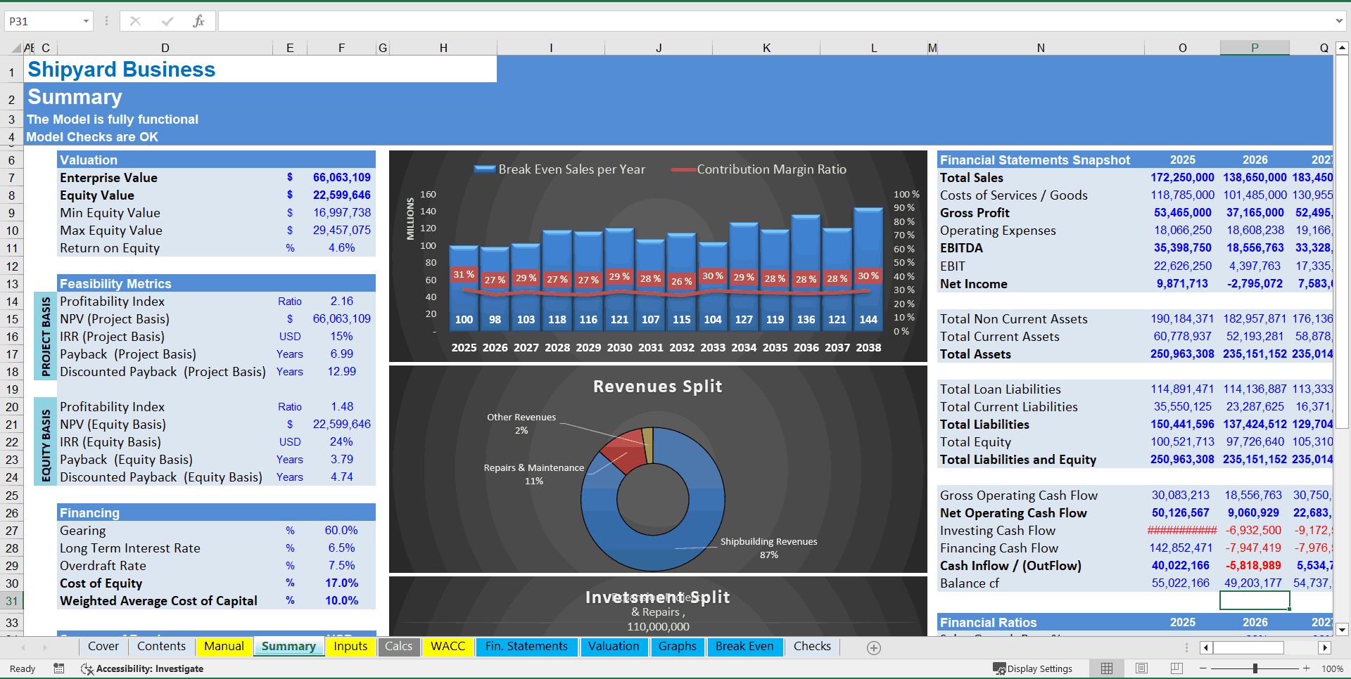 Shipyard Business Financial Model (10+ Year DCF and Valuation) (Excel template (XLSX)) Preview Image