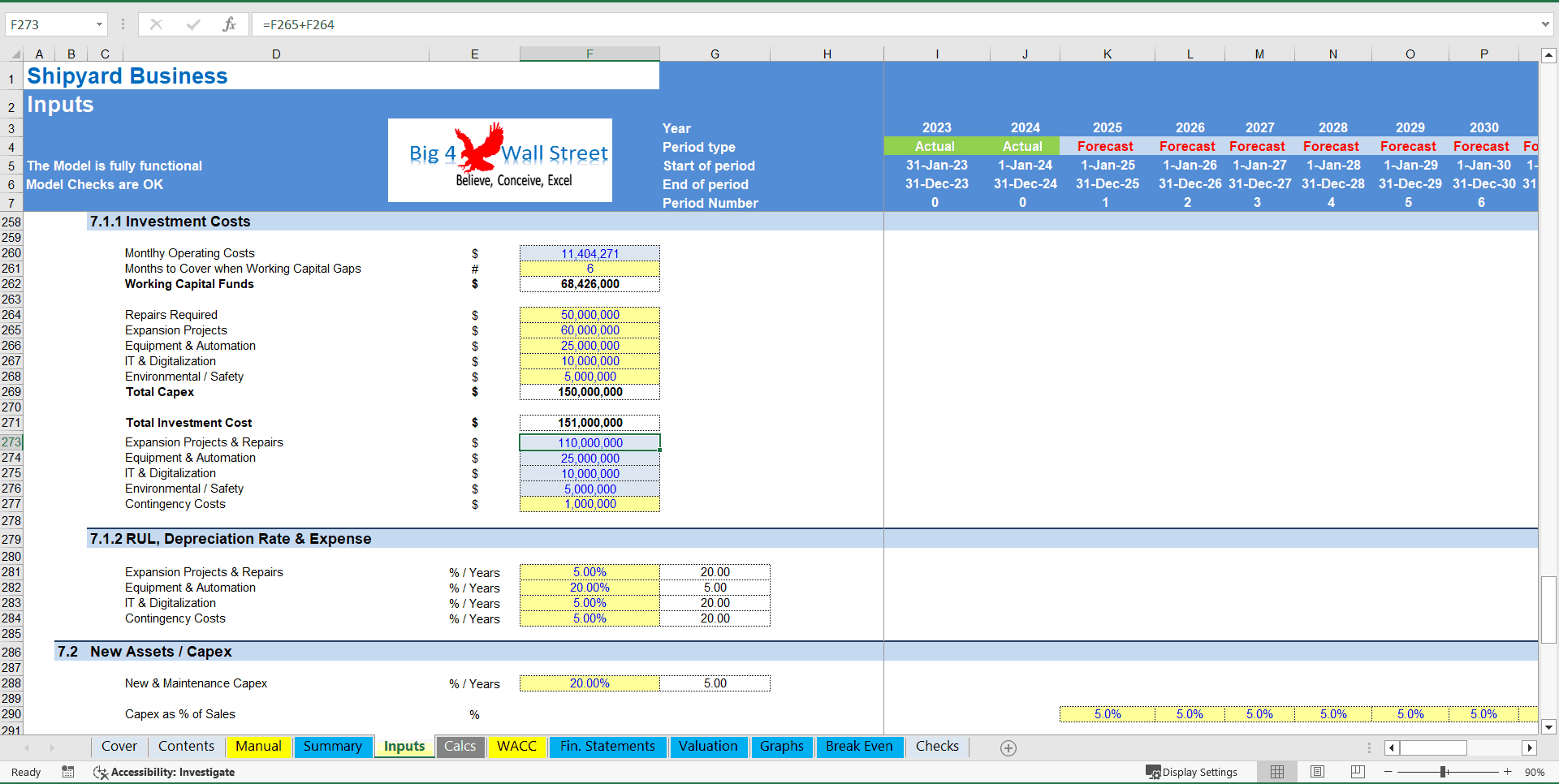 Shipyard Business Financial Model (10+ Year DCF and Valuation) (Excel template (XLSX)) Preview Image