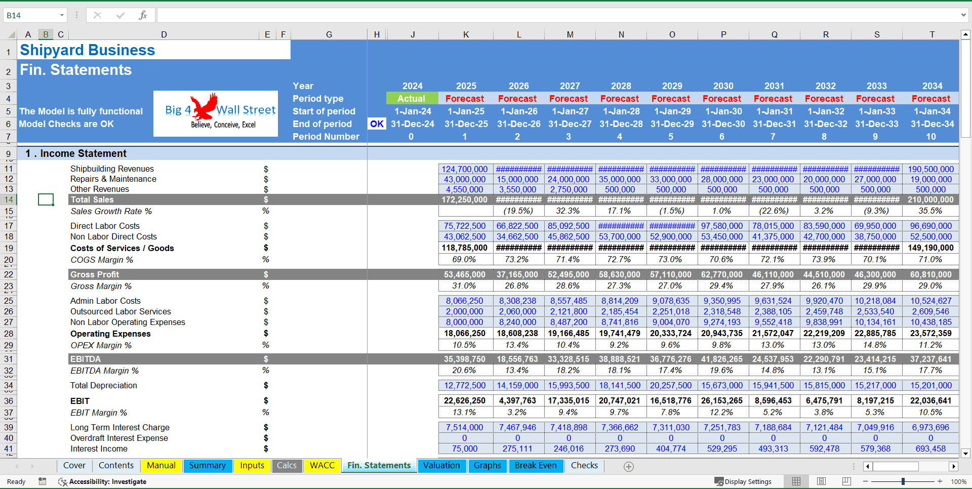 Shipyard Business Financial Model (10+ Year DCF and Valuation) (Excel template (XLSX)) Preview Image