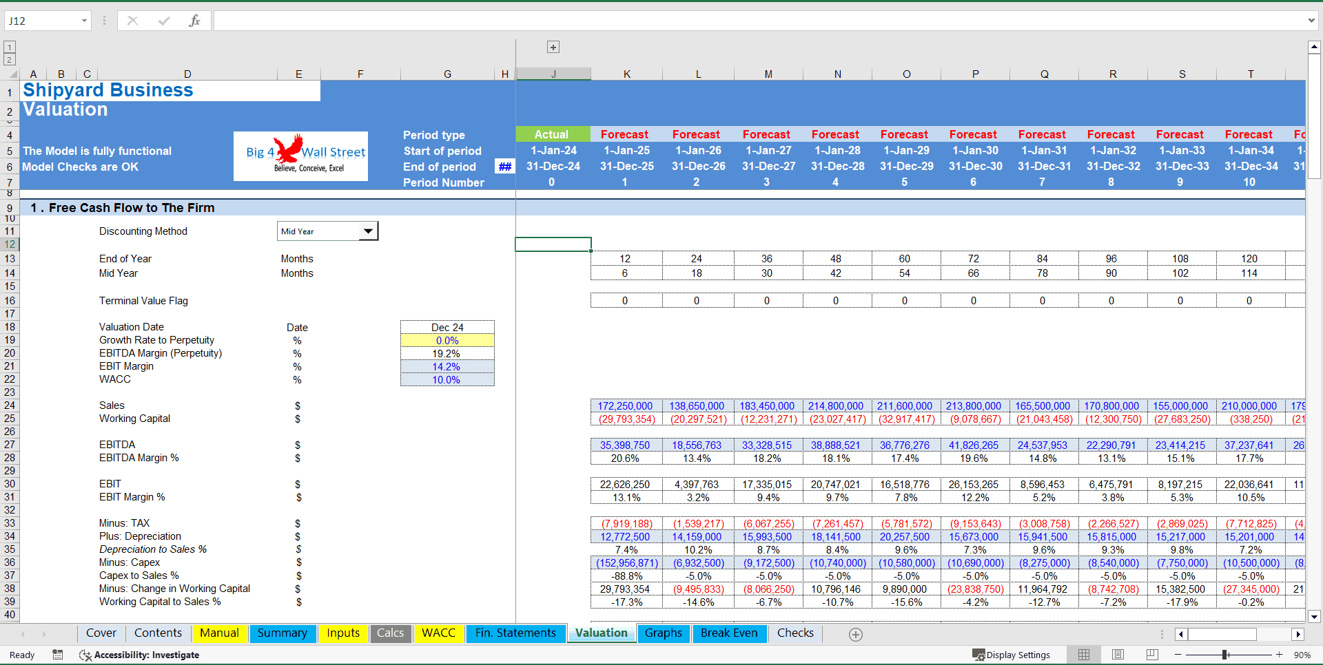 Shipyard Business Financial Model (10+ Year DCF and Valuation) (Excel template (XLSX)) Preview Image