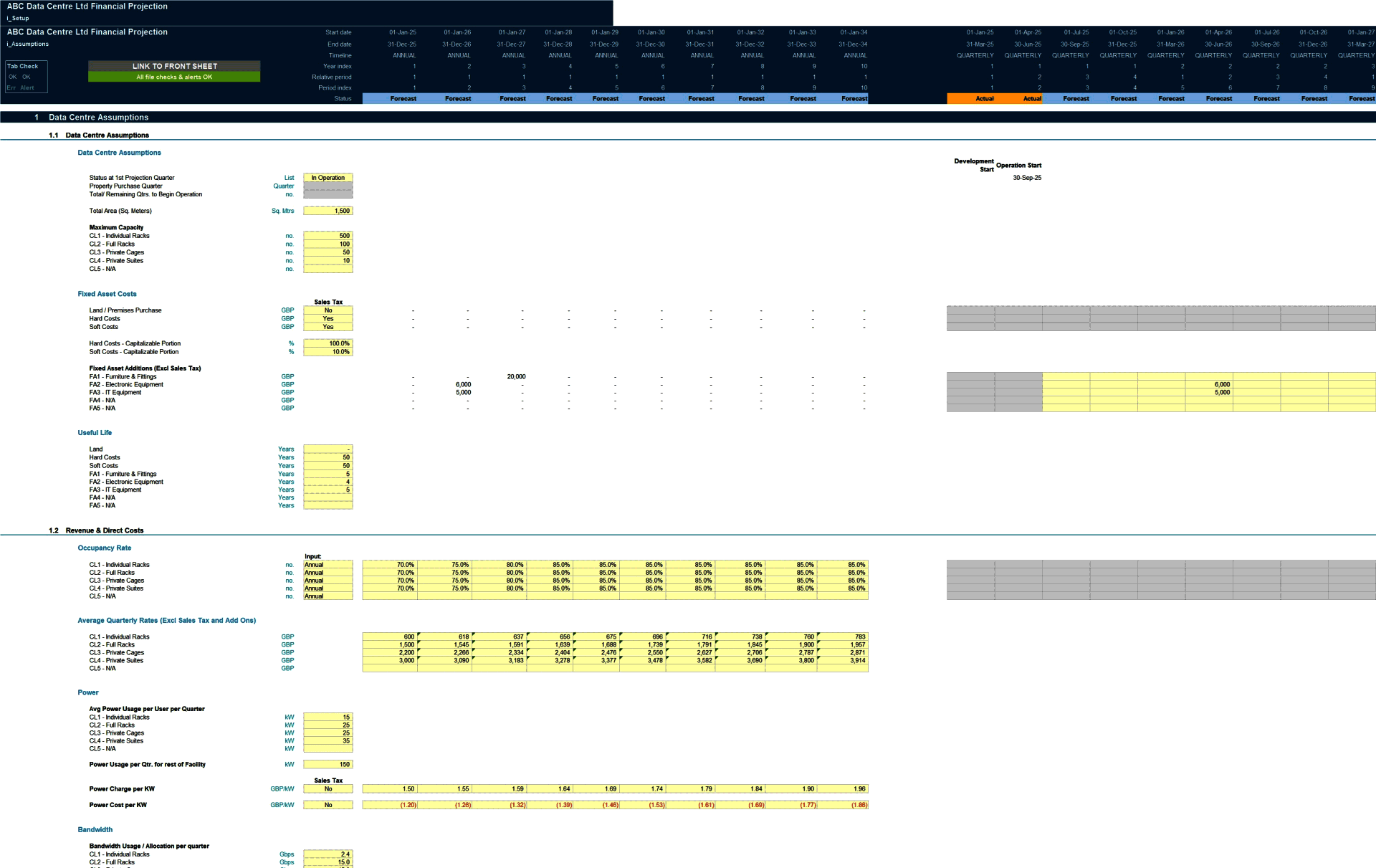 Data Centre Business 10-Year 3 Statement Financial Model (Excel template (XLSX)) Preview Image