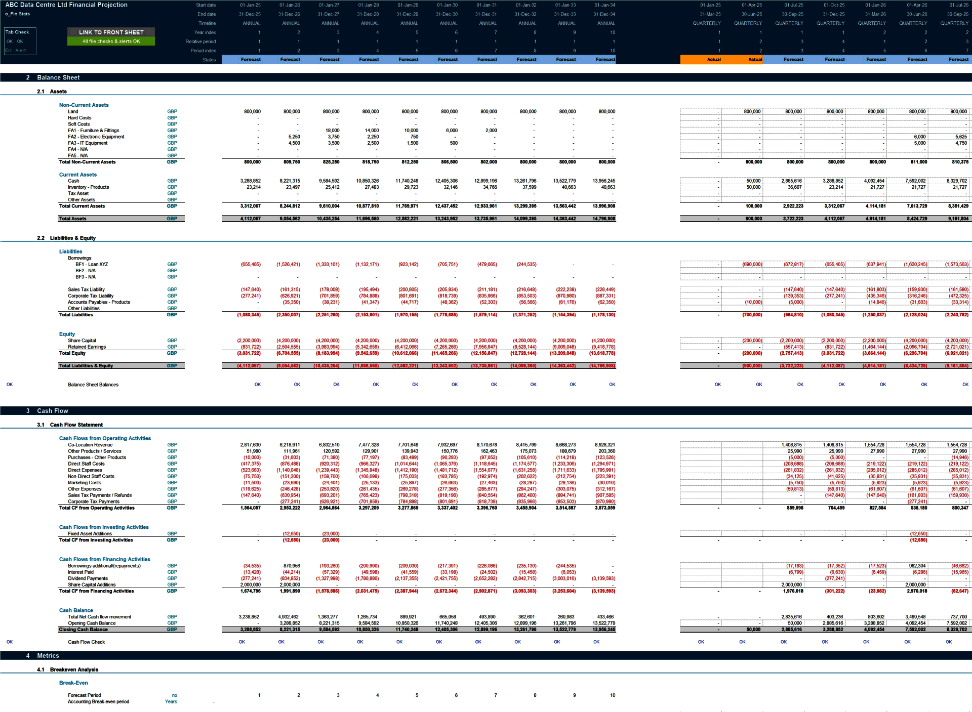 Data Centre Business 10-Year 3 Statement Financial Model (Excel template (XLSX)) Preview Image