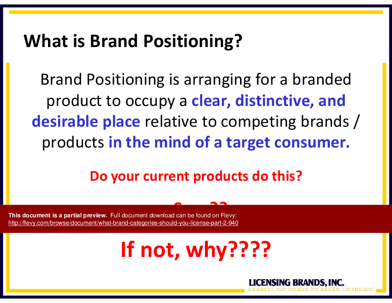 This is a partial preview of What Brand Categories Should You License? [Part 2]. Full document is 40 slides. 