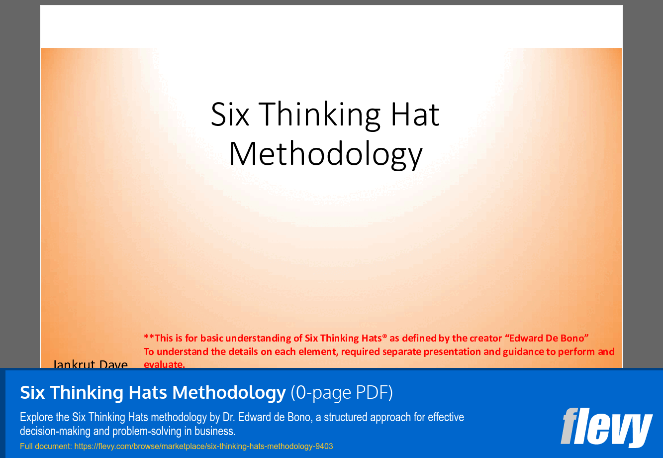 Six Thinking Hats Methodology (23-page PDF document) Preview Image