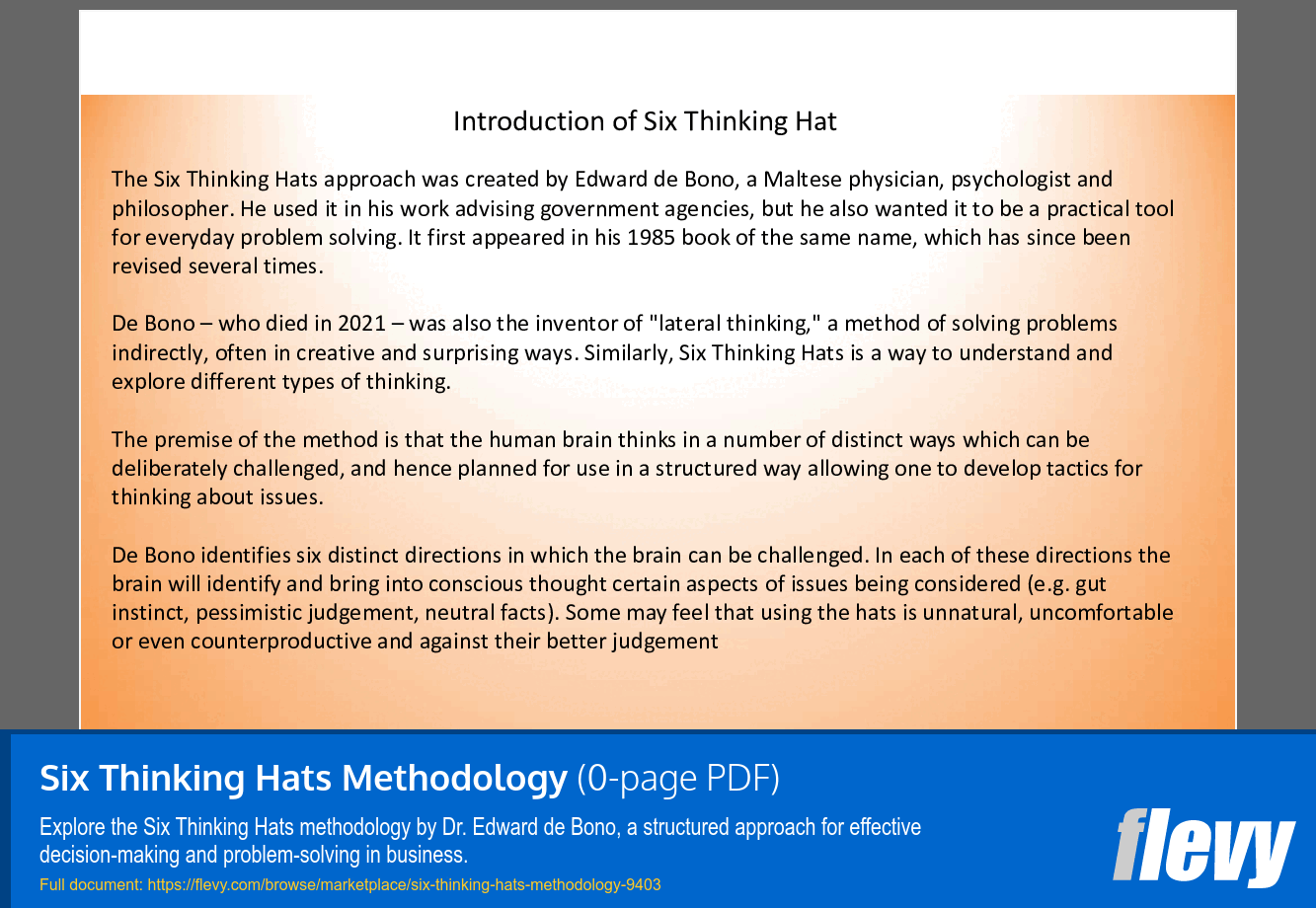 Six Thinking Hats Methodology (23-page PDF document) Preview Image