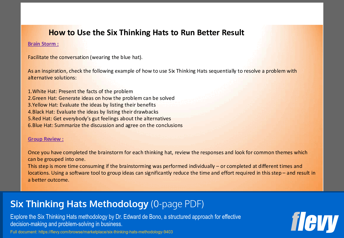 Six Thinking Hats Methodology (23-page PDF document) Preview Image