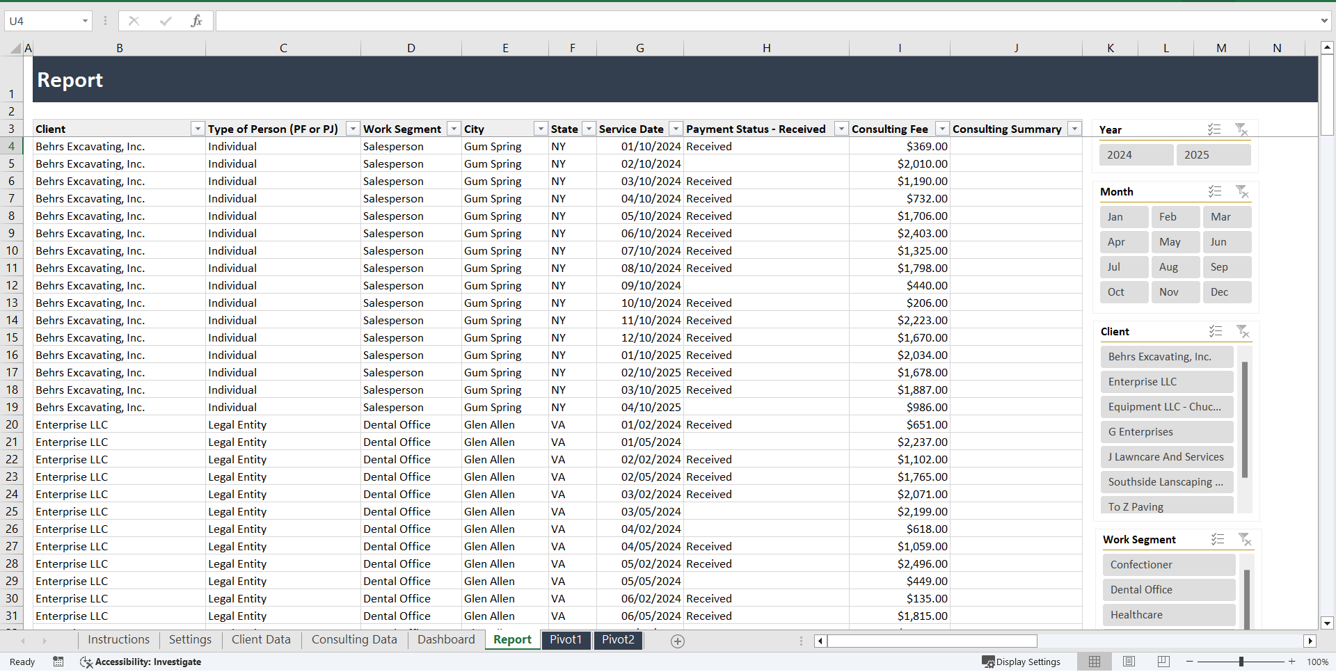 Consulting Services Control Spreadsheet (Excel template (XLSX)) Preview Image