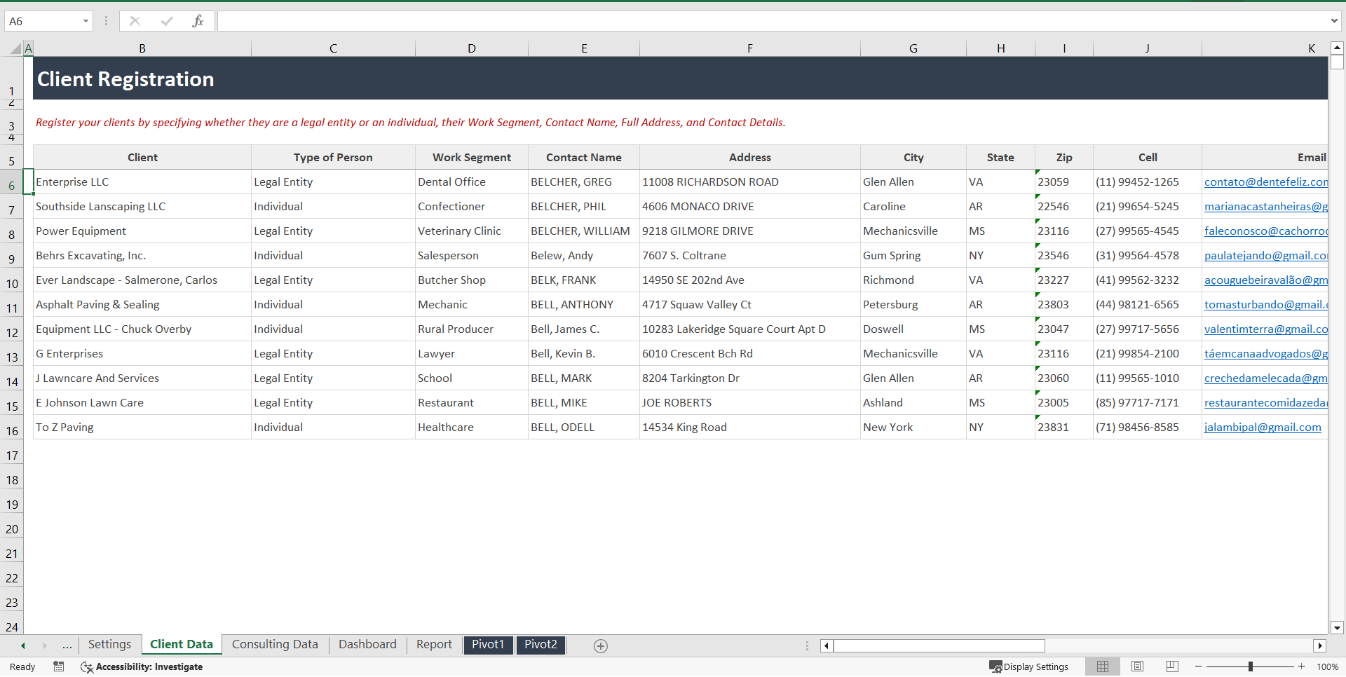 Consulting Services Control Spreadsheet (Excel template (XLSX)) Preview Image