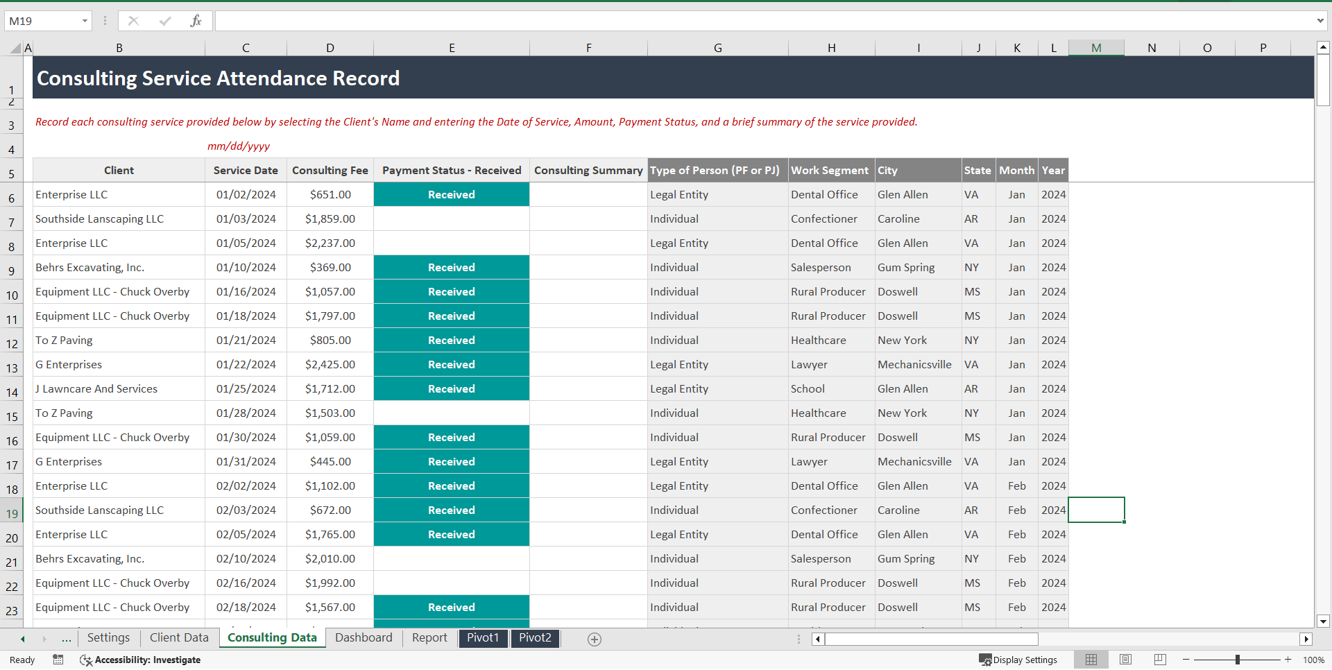 Consulting Services Control Spreadsheet (Excel template (XLSX)) Preview Image