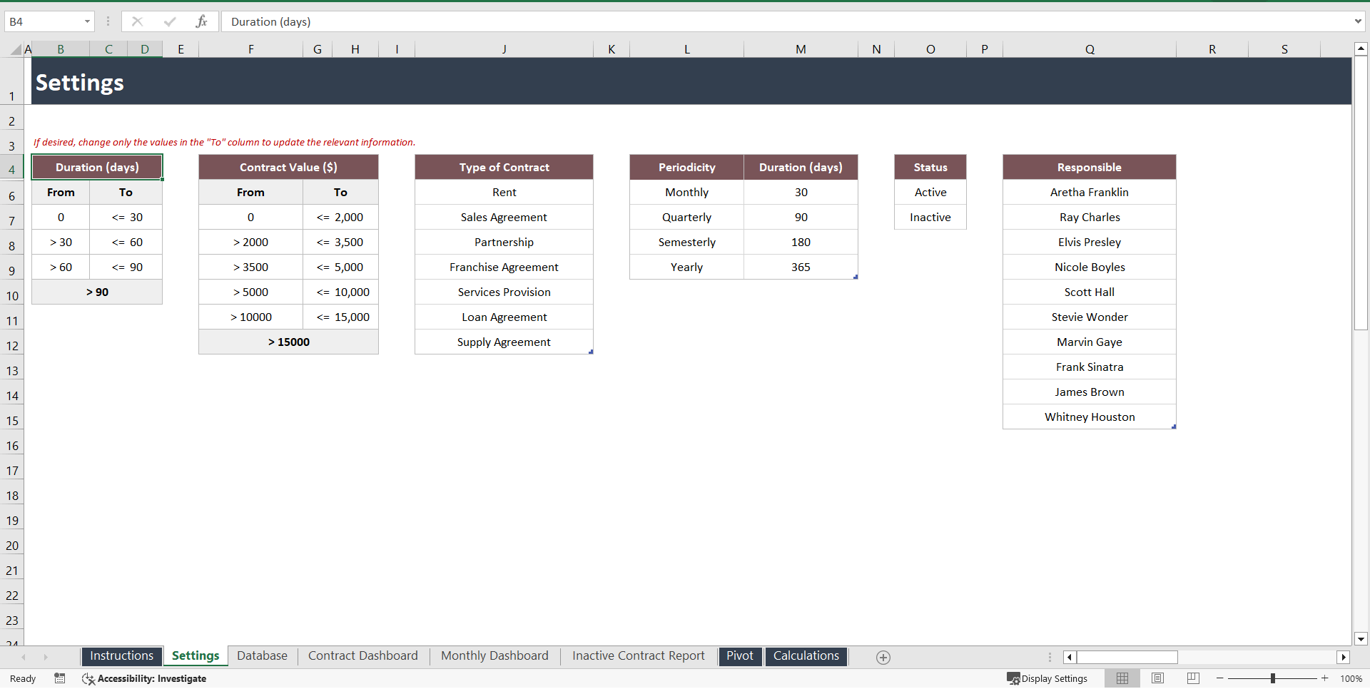 Contract Management Excel Template (Excel template (XLSX)) Preview Image