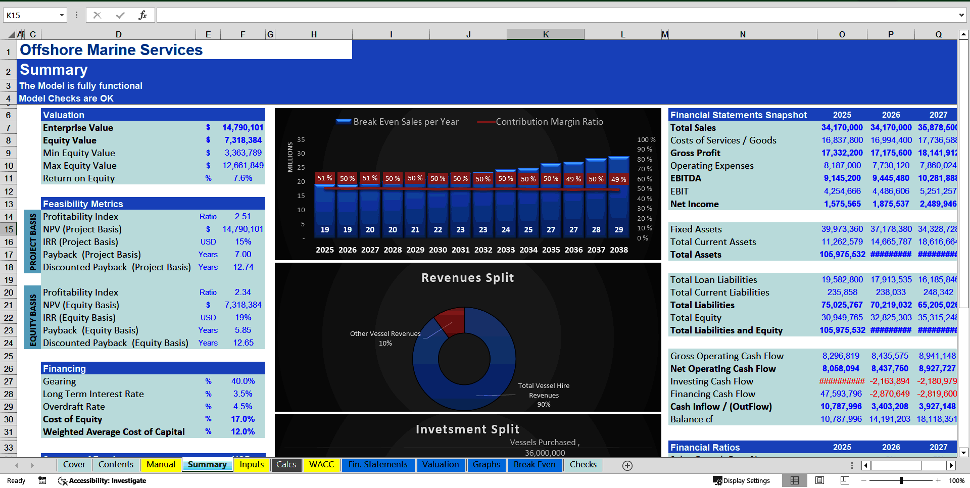 Offshore Marine Services Financial Model (10+ Year DCF Valuation) (Excel template (XLSX)) Preview Image