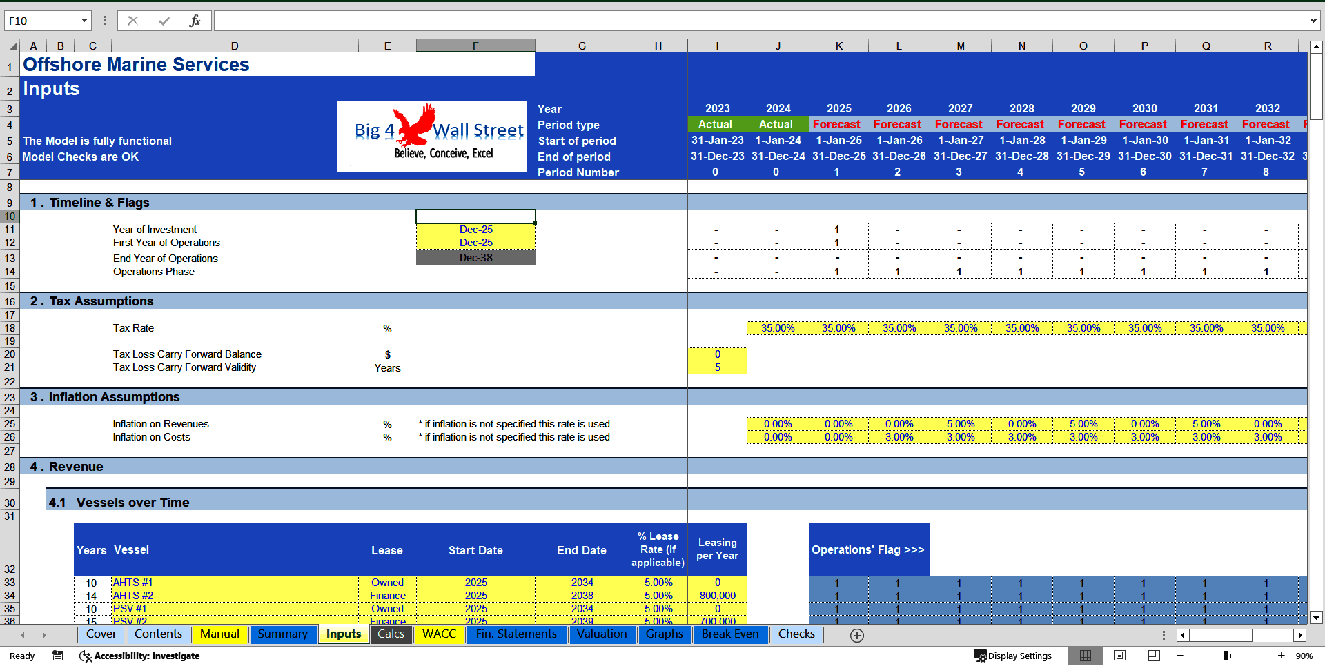 Offshore Marine Services Financial Model (10+ Year DCF Valuation) (Excel template (XLSX)) Preview Image