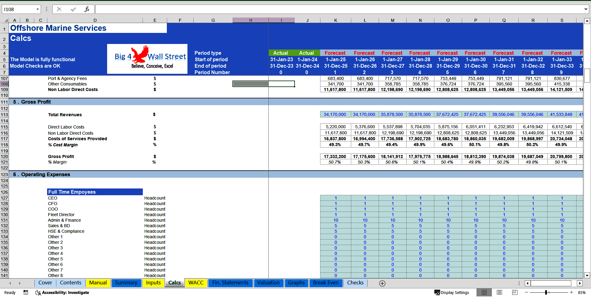 Offshore Marine Services Financial Model (10+ Year DCF Valuation) (Excel template (XLSX)) Preview Image