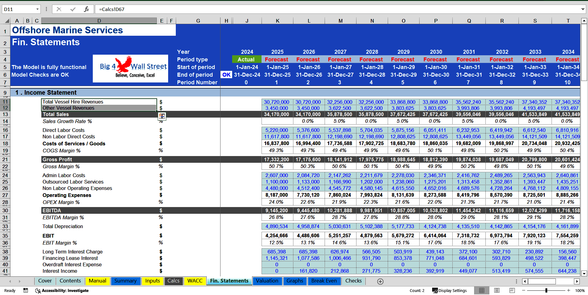 Offshore Marine Services Financial Model (10+ Year DCF Valuation) (Excel template (XLSX)) Preview Image