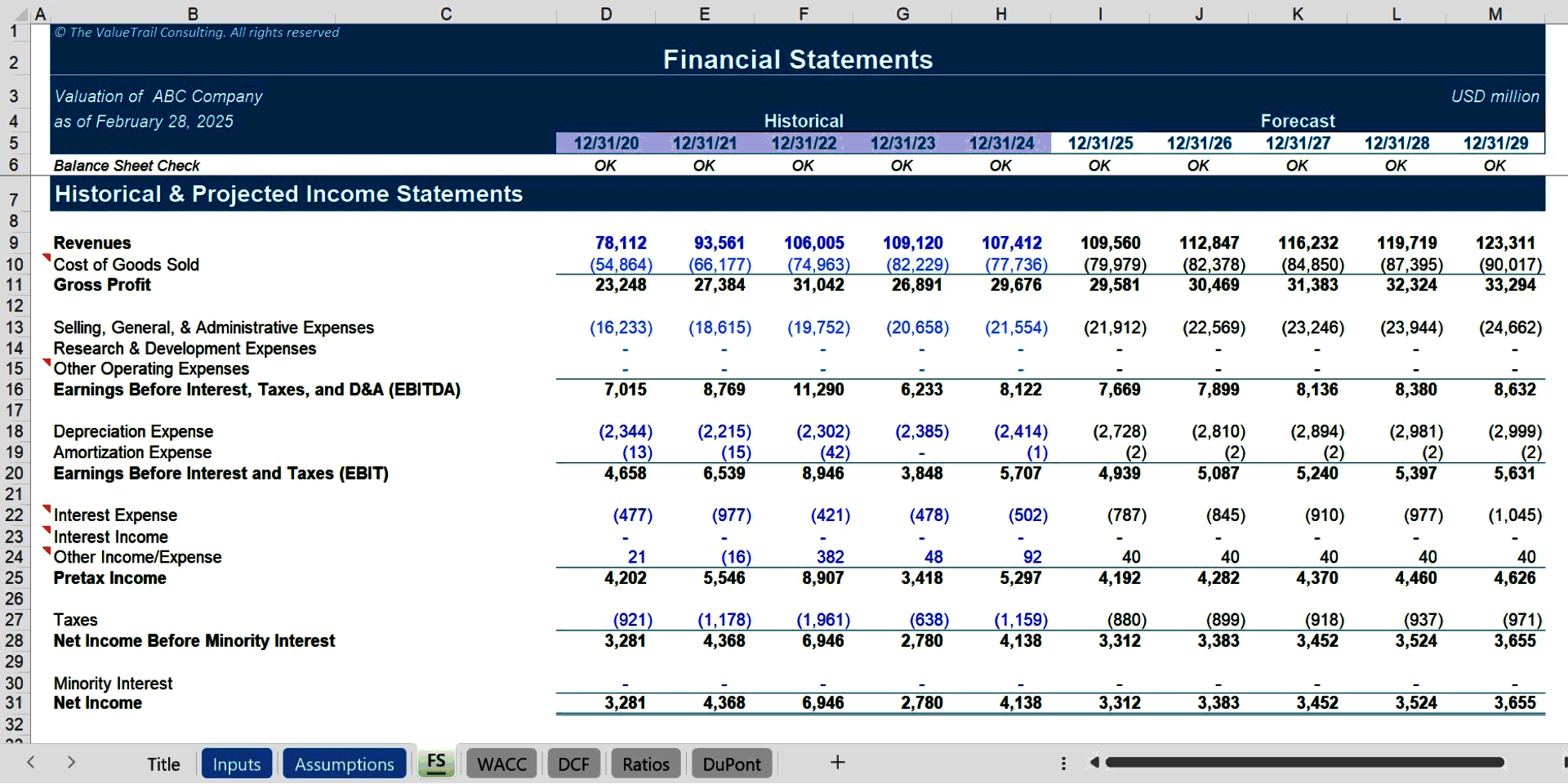 DCF Business Valuation Model with FS & Sensitivity Analysis (Excel template (XLSX)) Preview Image