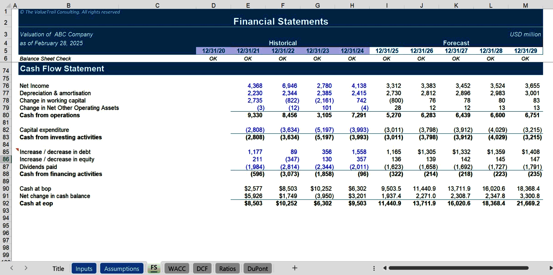 DCF Business Valuation Model with FS & Sensitivity Analysis (Excel template (XLSX)) Preview Image