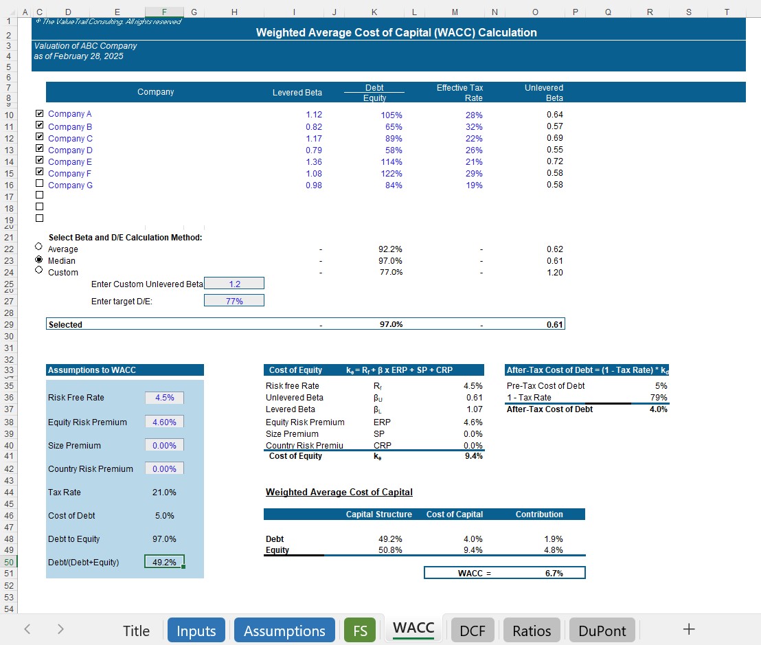 DCF Business Valuation Model with FS & Sensitivity Analysis (Excel template (XLSX)) Preview Image