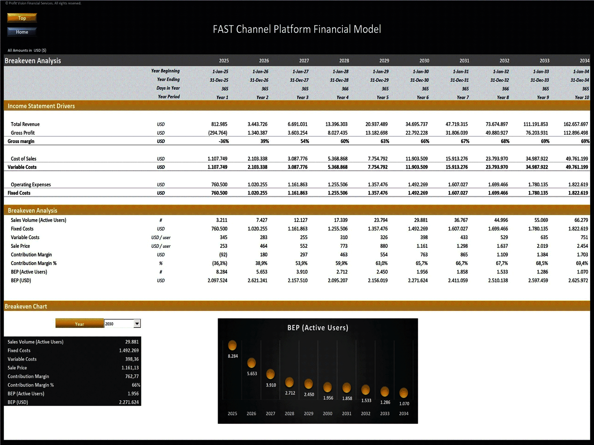 Free Ad-Supported TV (FAST) Platform – 10 Year Financial Model (Excel template (XLSX)) Preview Image