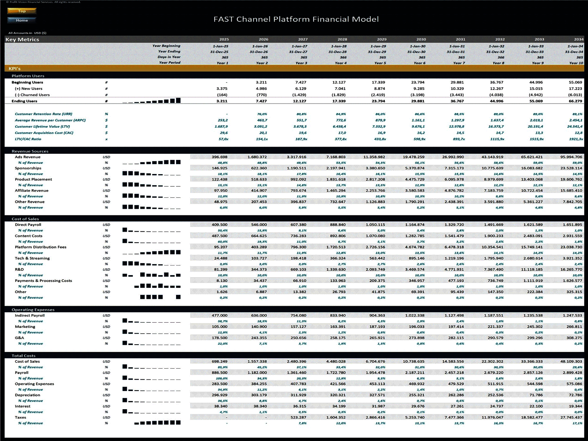 Free Ad-Supported TV (FAST) Platform – 10 Year Financial Model (Excel template (XLSX)) Preview Image