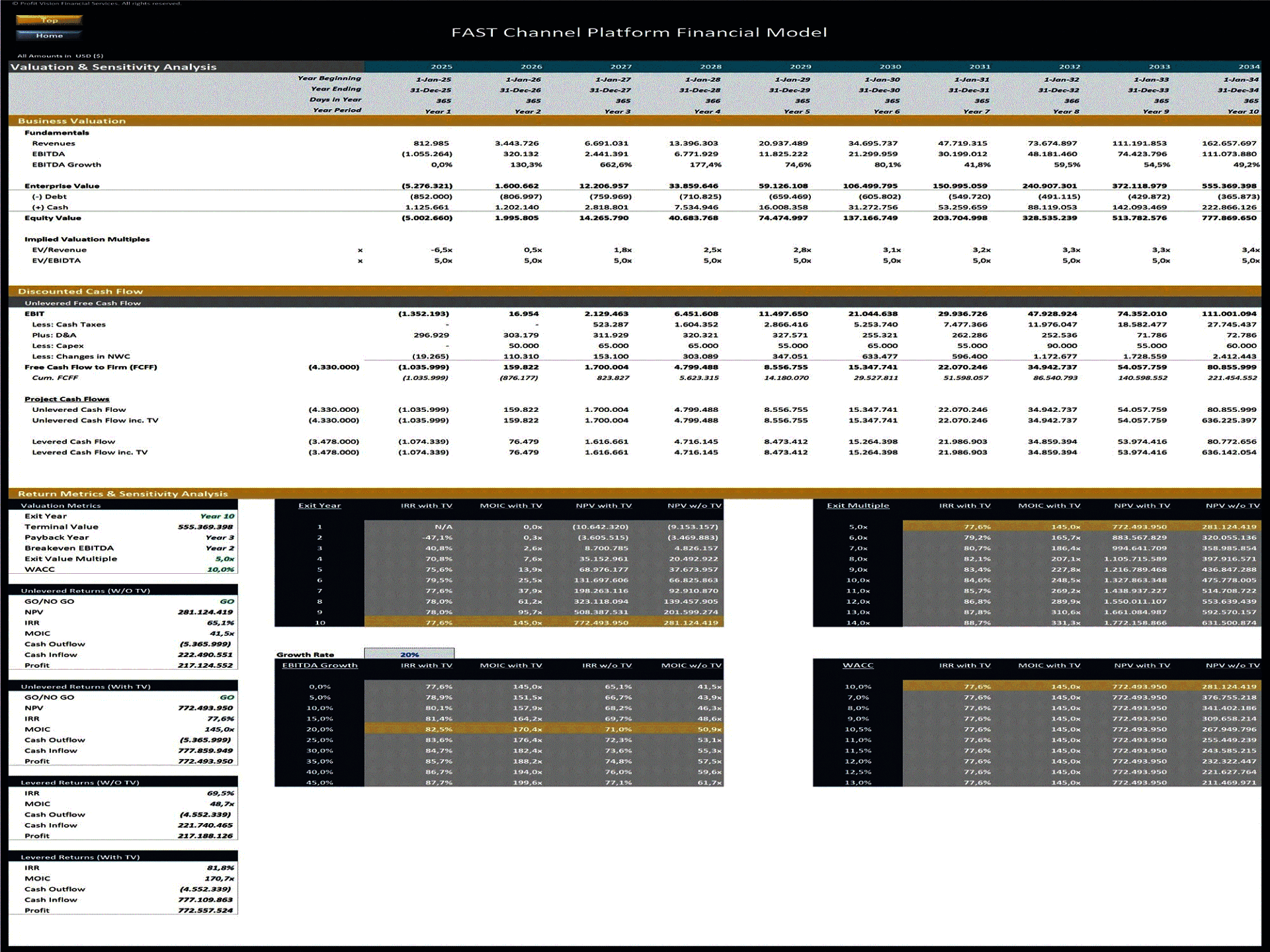 Free Ad-Supported TV (FAST) Platform – 10 Year Financial Model (Excel template (XLSX)) Preview Image