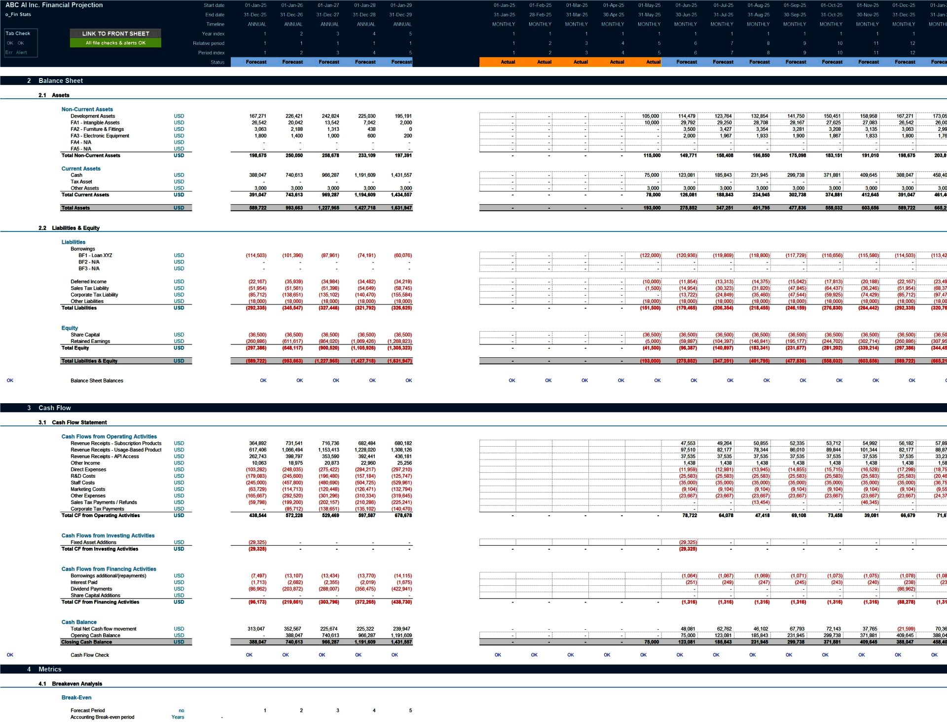 AI Platform Business 5-Year 3 Statement Financial Model (Excel template (XLSX)) Preview Image