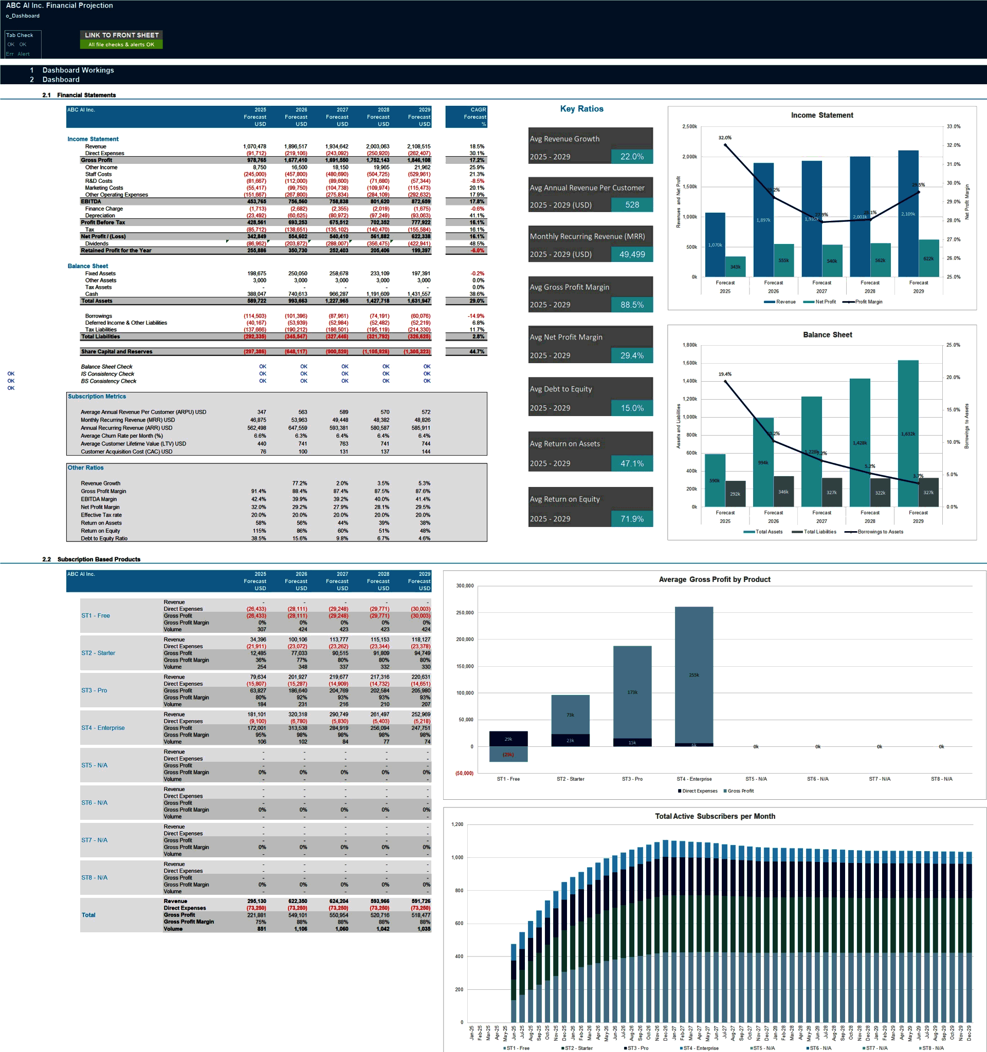 AI Platform Business 5-Year 3 Statement Financial Model (Excel template (XLSX)) Preview Image