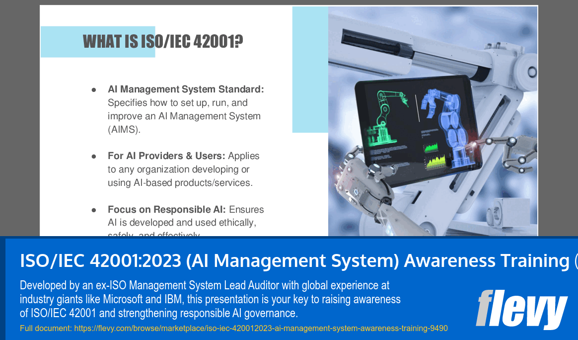 ISO/IEC 42001:2023 (AI Management System) Awareness Training (75-slide PPT PowerPoint presentation slide deck (PPTX)) Preview Image