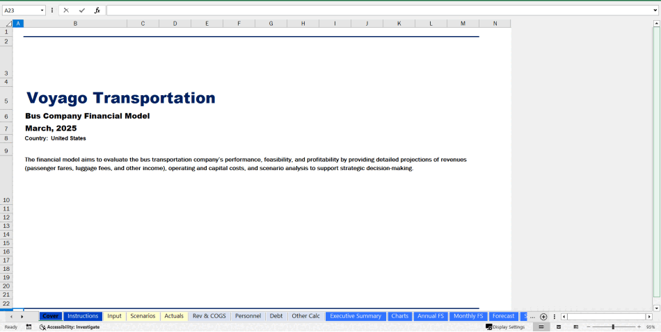 Bus Operator Financial Model (Excel template (XLSX)) Preview Image