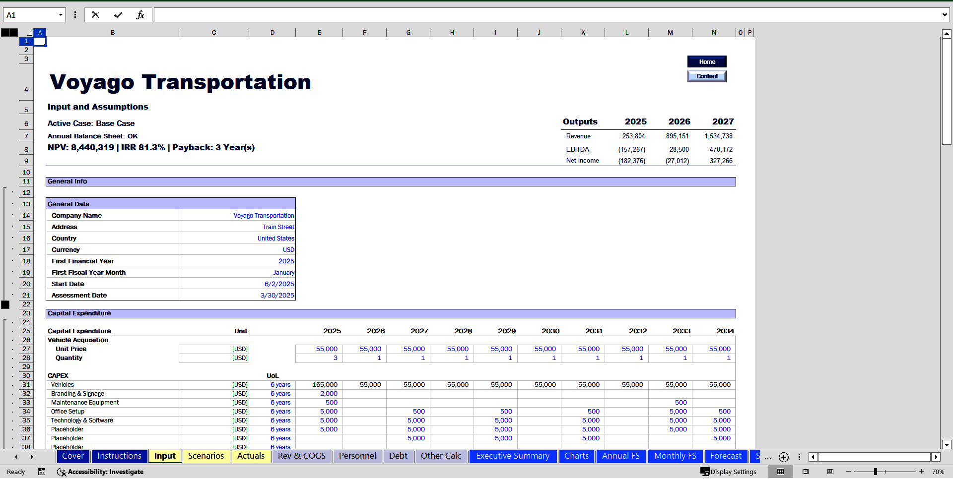Bus Operator Financial Model (Excel template (XLSX)) Preview Image